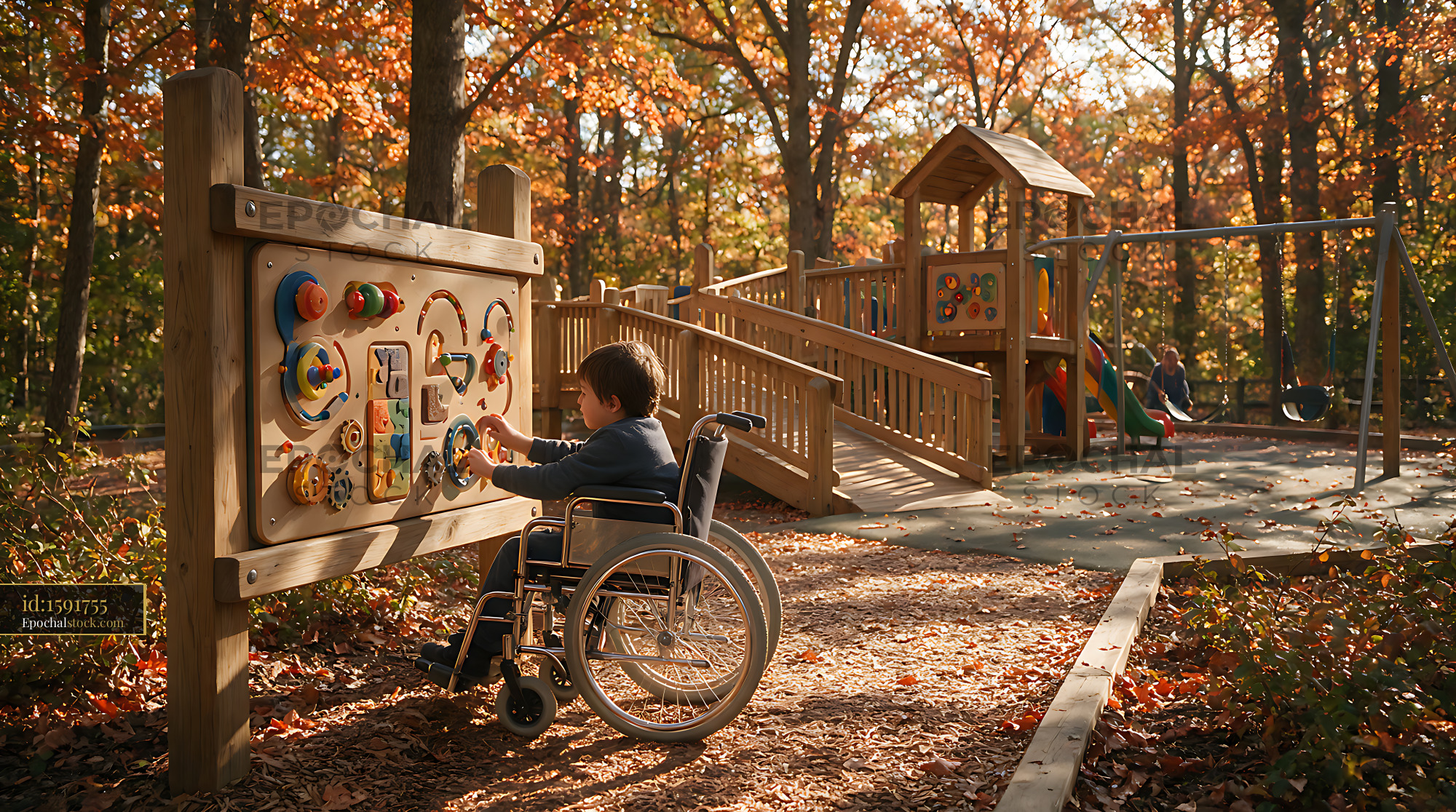 Watermarked full-resolution preview of Inclusive outdoor playground play with wheelchair access