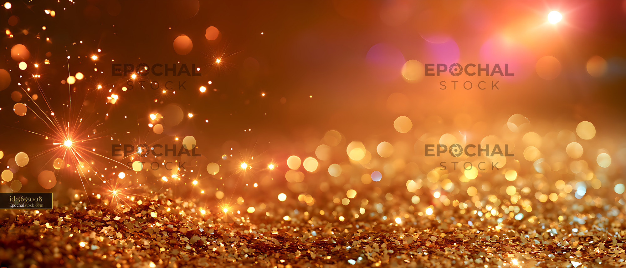 Watermarked full-resolution preview of Warm gold confetti and sparkling bokeh background