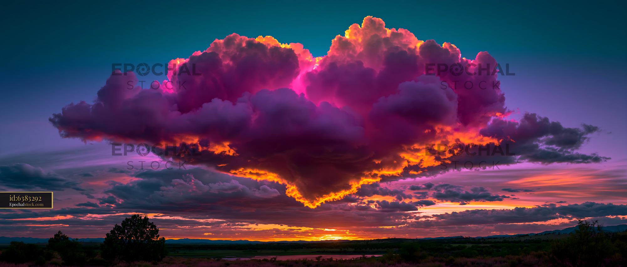 Watermarked full-resolution preview of Vibrant sunset with heart-shaped cloud formation in the sky