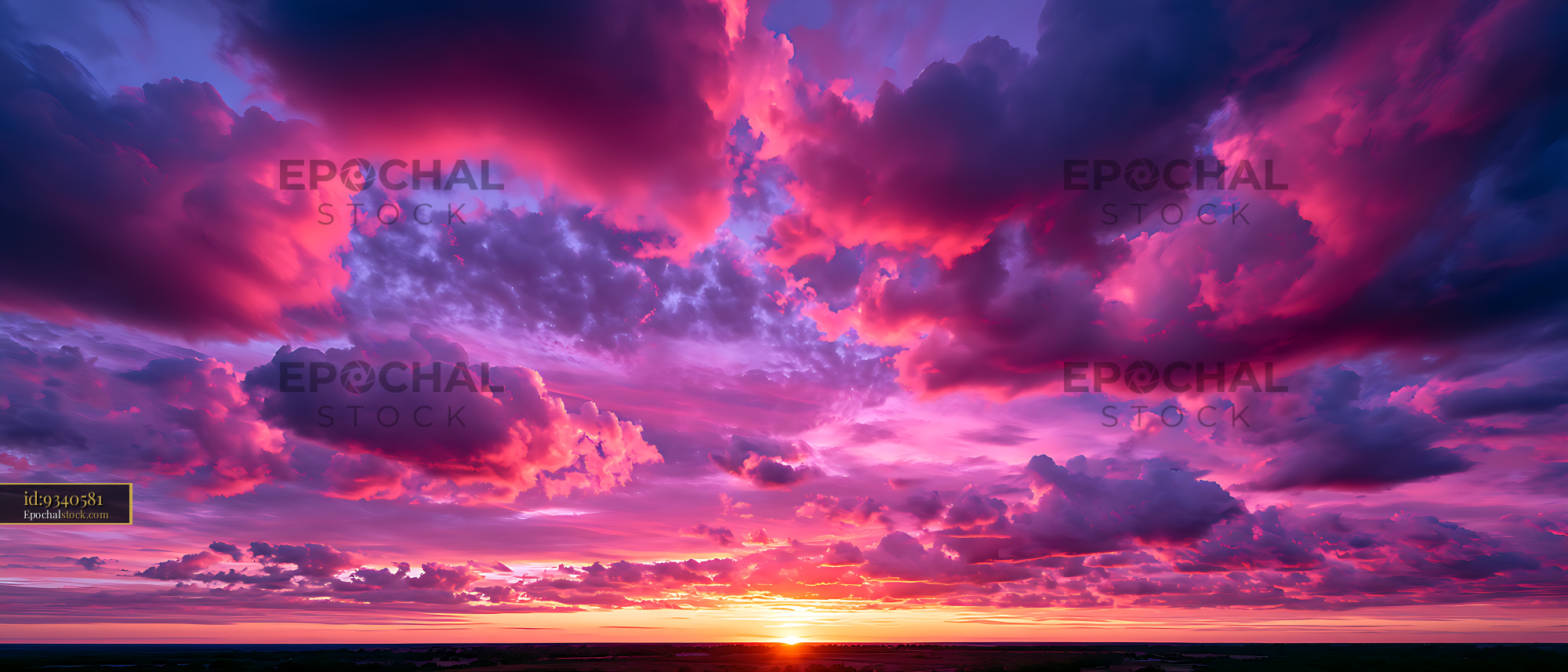 Watermarked full-resolution preview of Colorful sunset cloudscape with vivid pink and purple sky