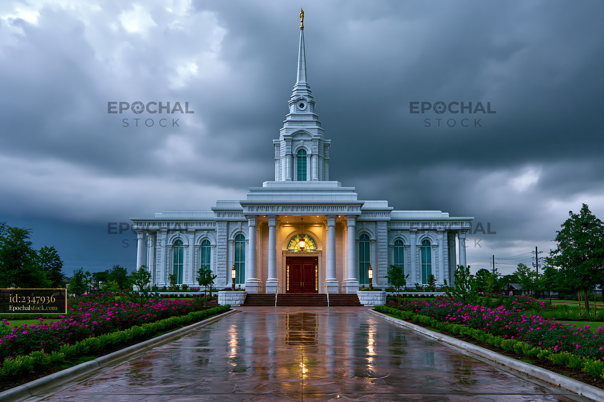 Watermarked full-resolution preview of Historic building under cloudy sky after rain