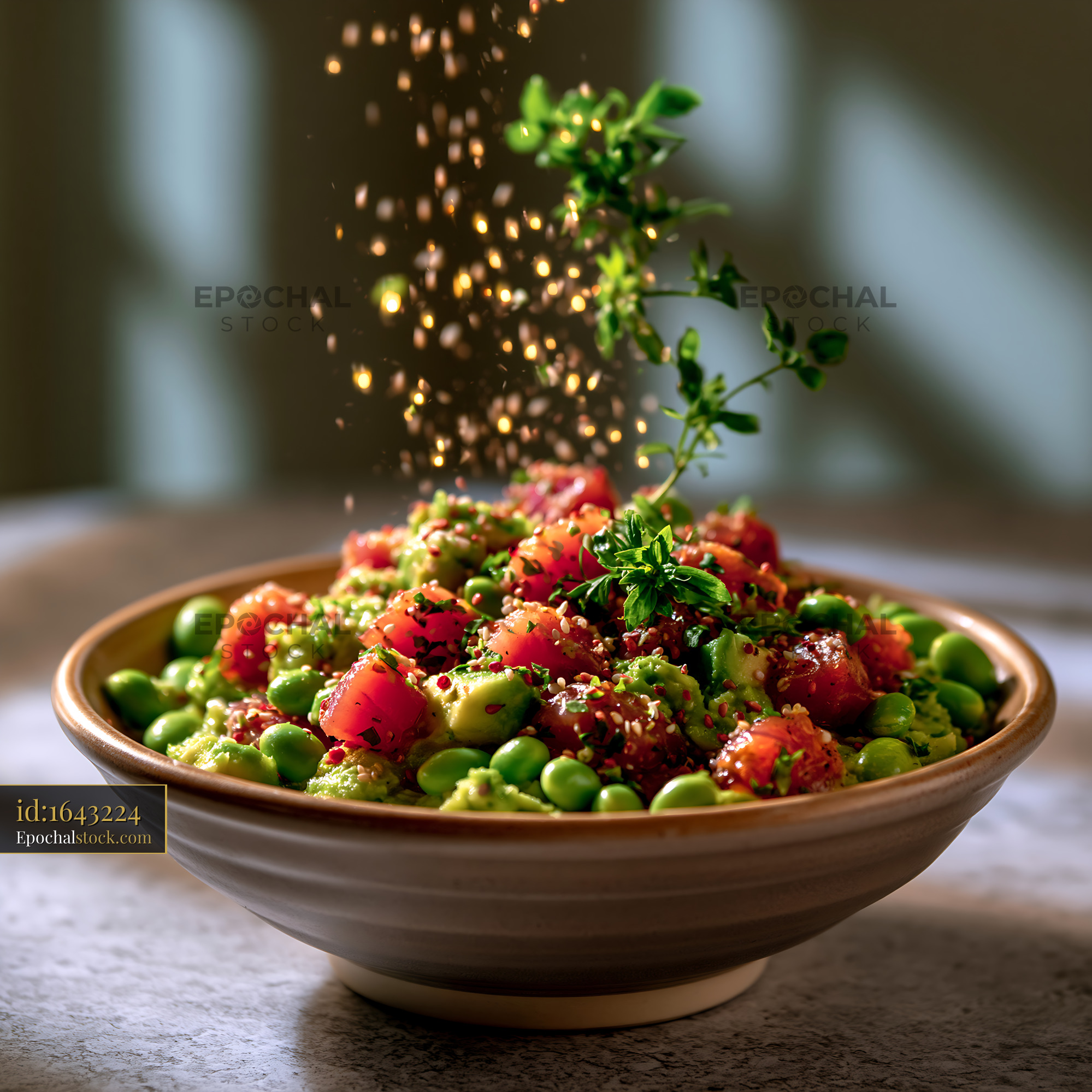 Watermarked full-resolution preview of Fresh salad with vegetables and herbs in a bowl