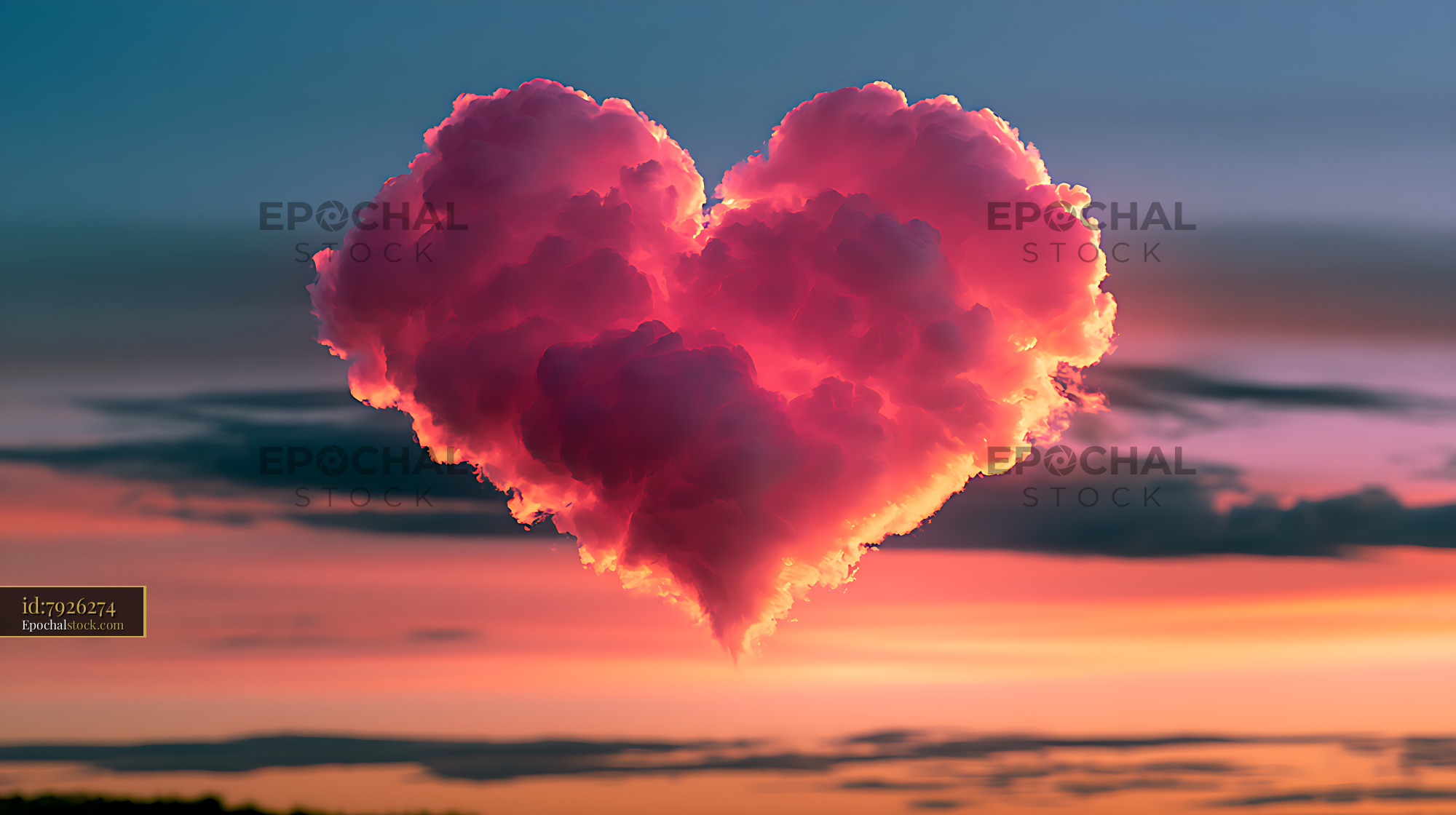 Watermarked full-resolution preview of Pink heart-shaped cloud in a colorful sunset sky