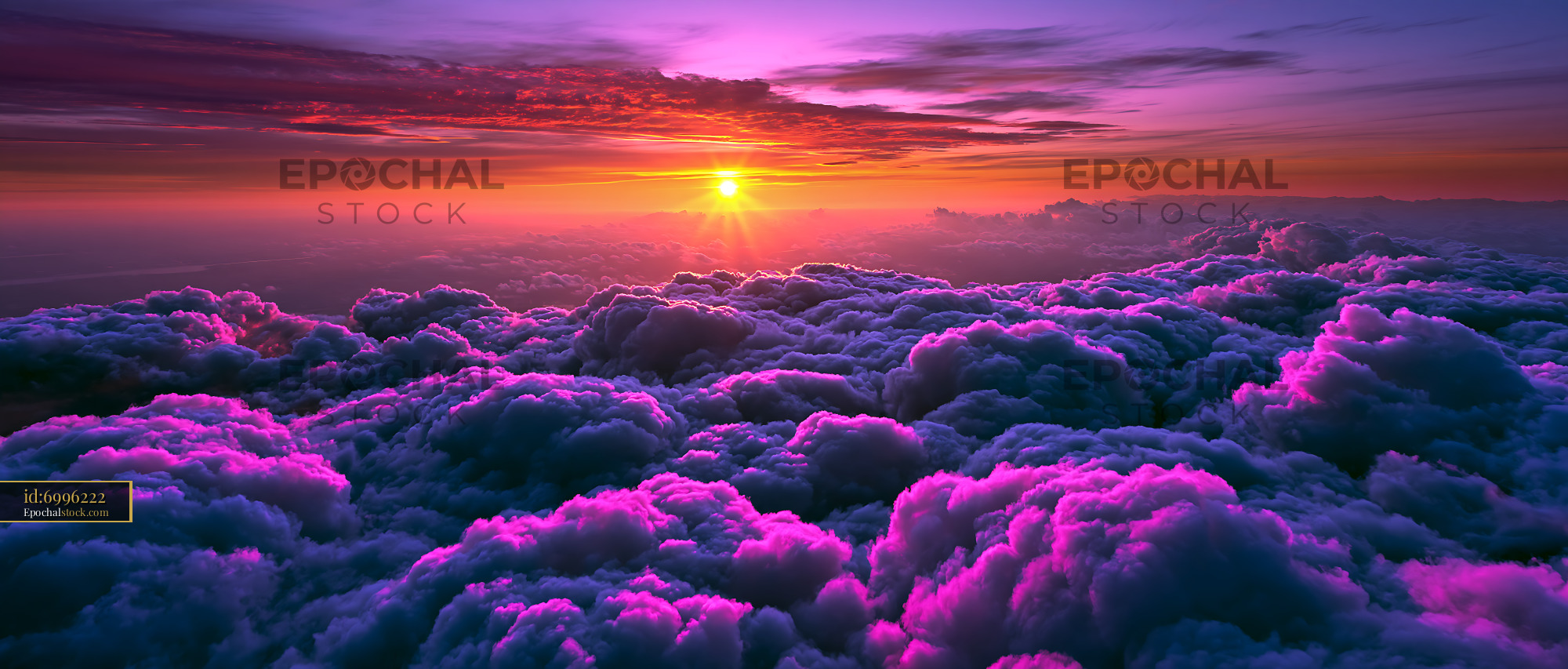 Watermarked full-resolution preview of Sunrise over clouds with purple and orange hues