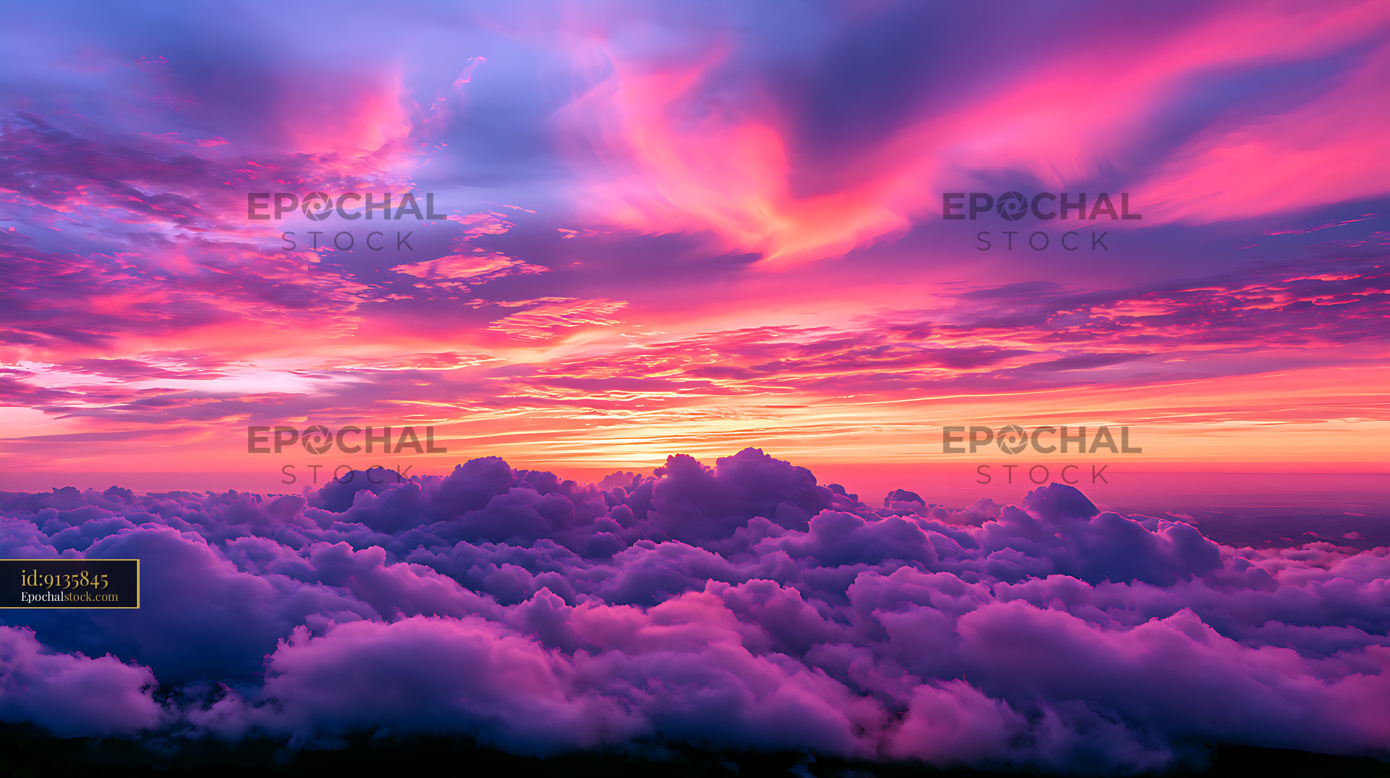 Watermarked full-resolution preview of Colorful sunset over glowing clouds