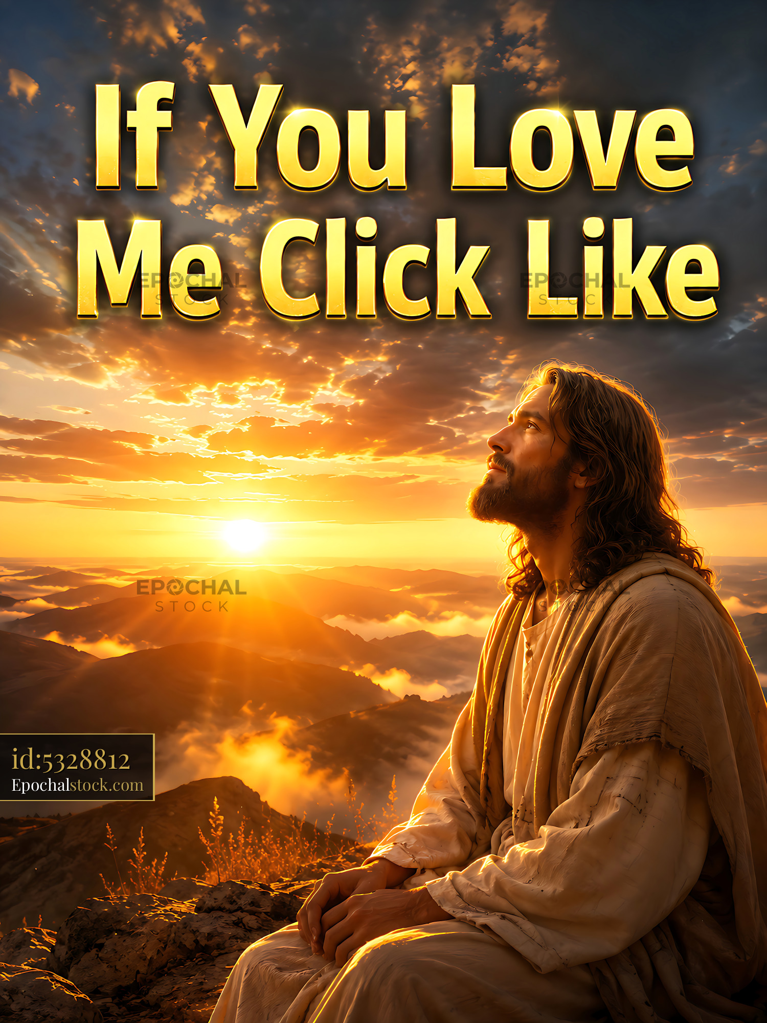 Watermarked full-resolution preview of Sunset scene of a man looking up while sitting on a rock