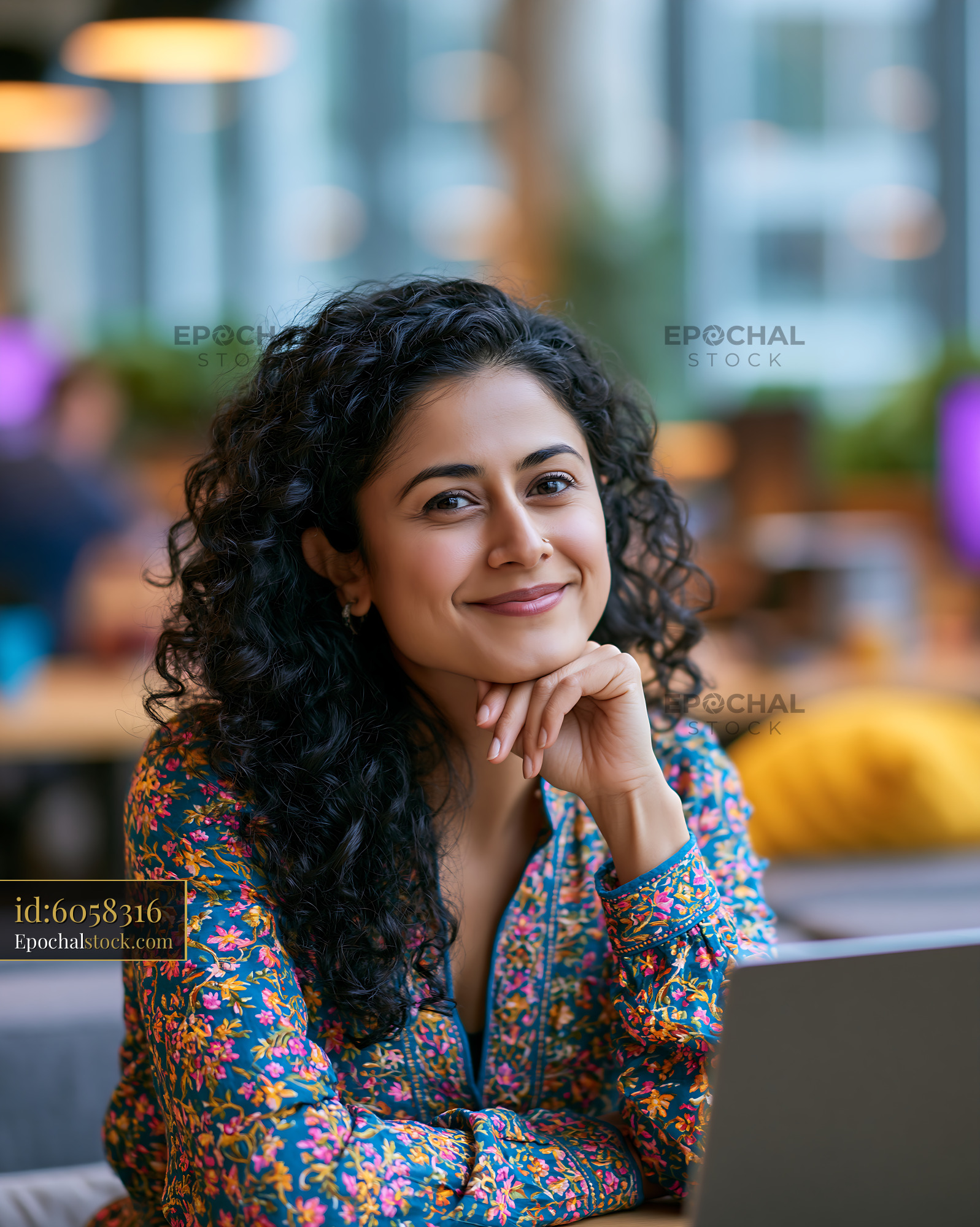 Woman Working on E-Government Portal at Home in Urban Cafe - stock photo