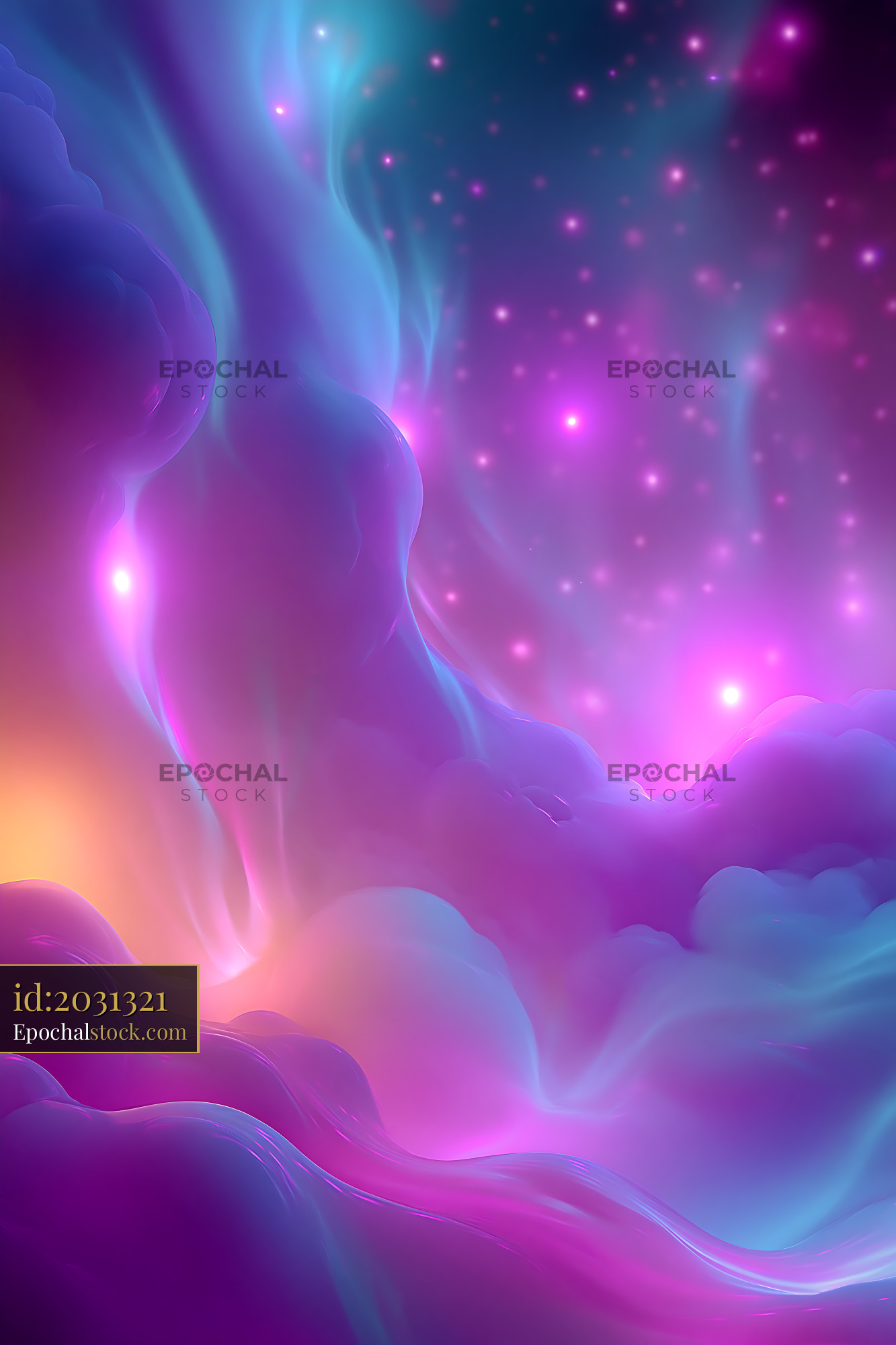 Watermarked full-resolution preview of Colorful abstract cosmic clouds with bright stars