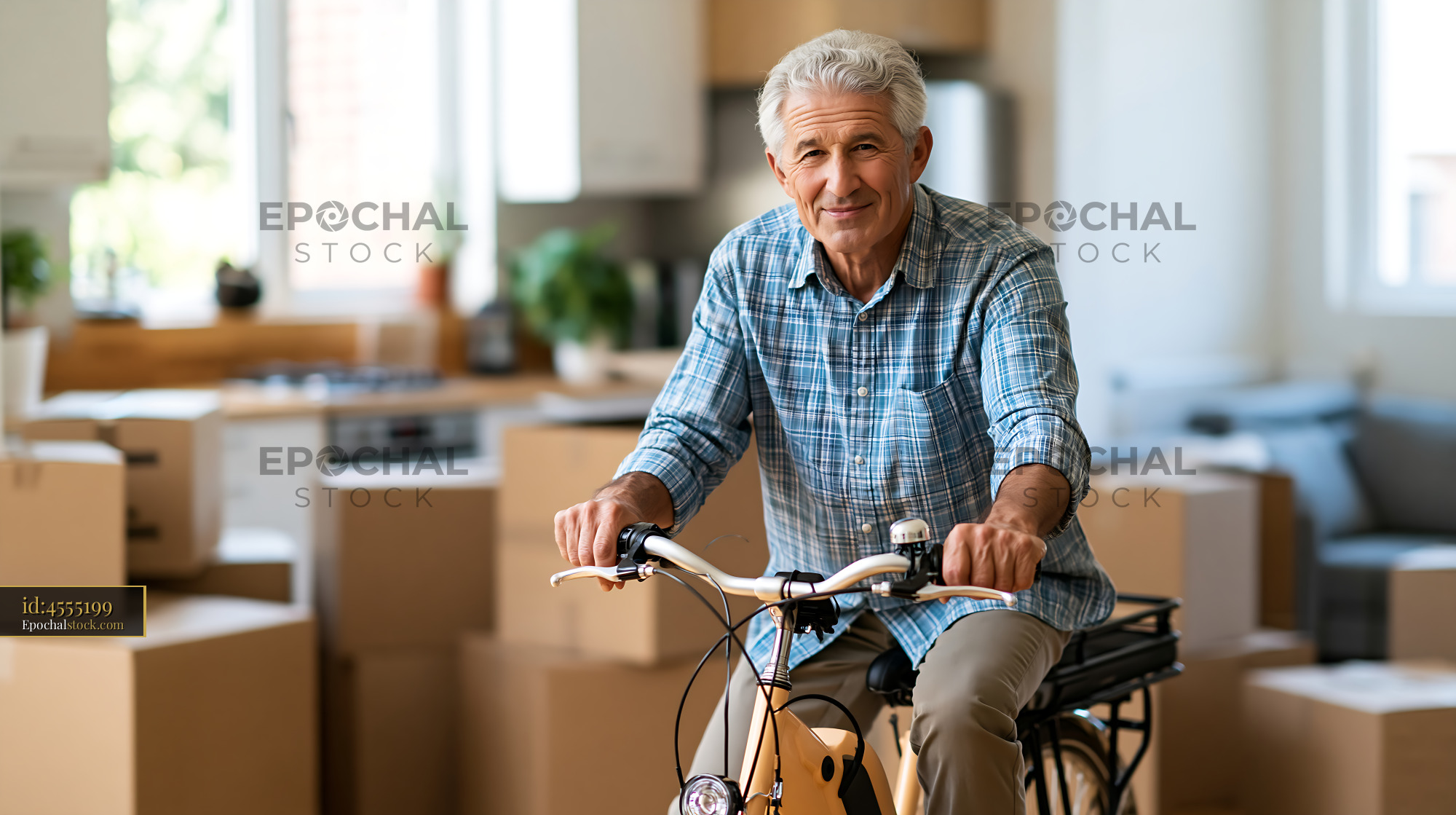 Watermarked full-resolution preview of Senior man cycling through a home during a move