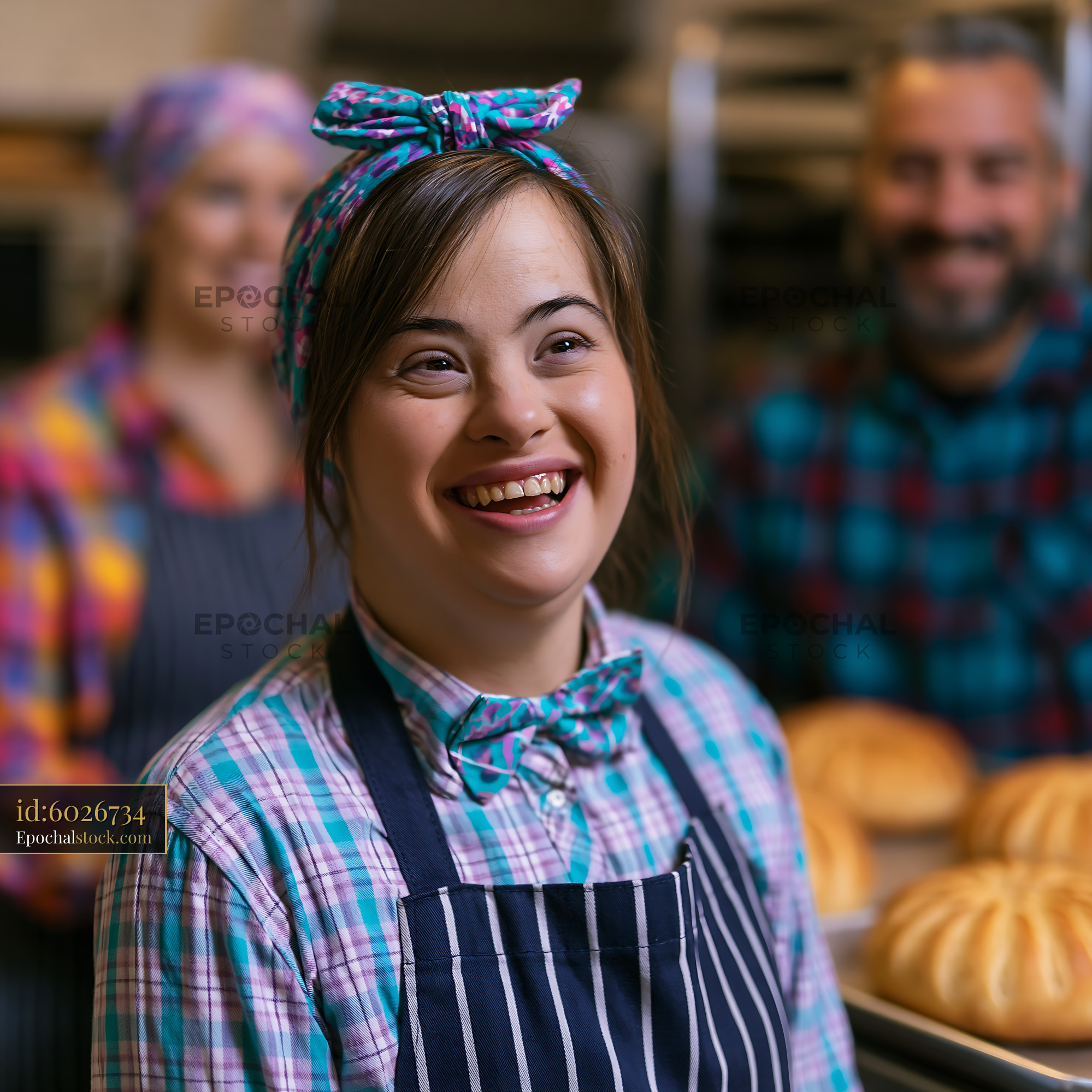 Watermarked full-resolution preview of Bakers at work in a cozy kitchen with fresh bread