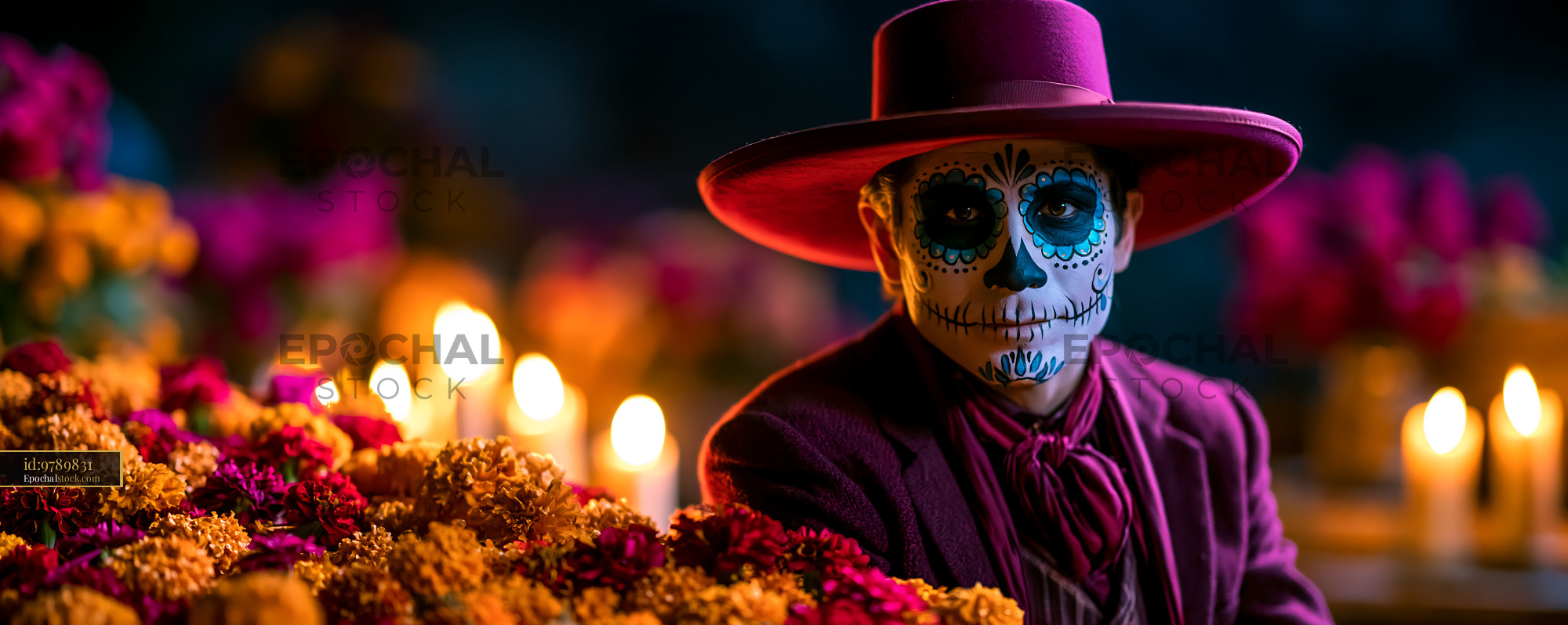 Watermarked full-resolution preview of Person with sugar skull face paint during a celebration