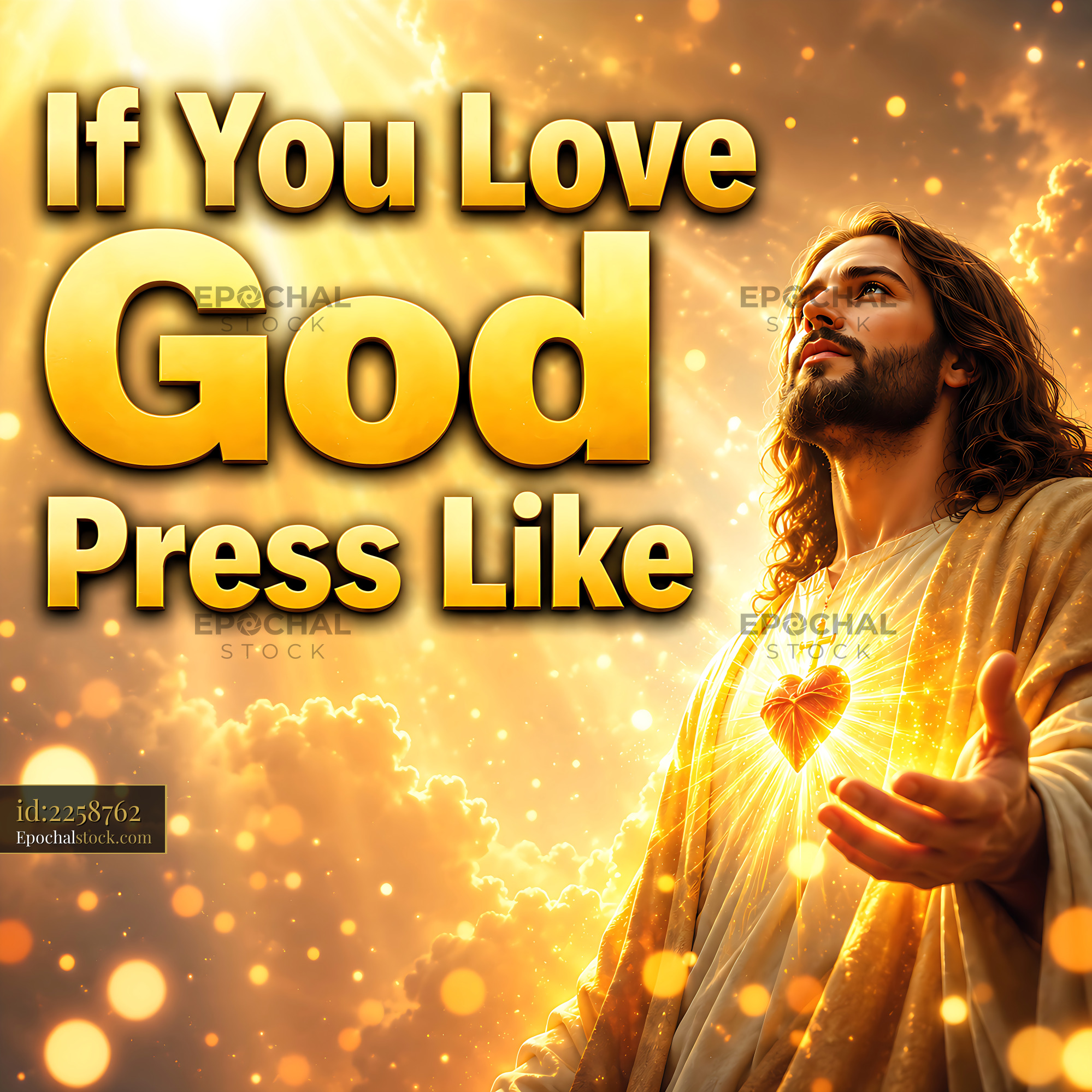 Watermarked full-resolution preview of Man with open hands and glowing heart in bright light