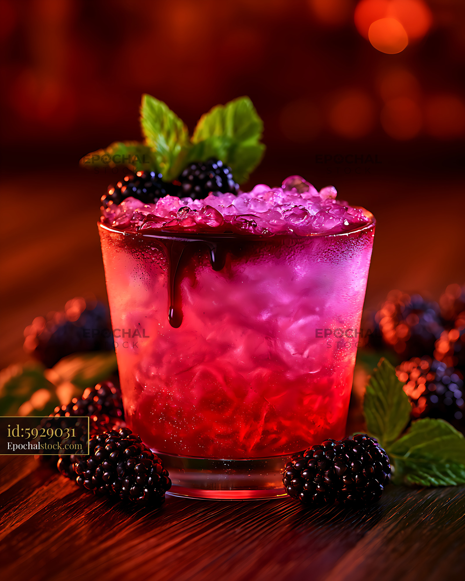 Watermarked full-resolution preview of Red berry beverage topped with ice and mint