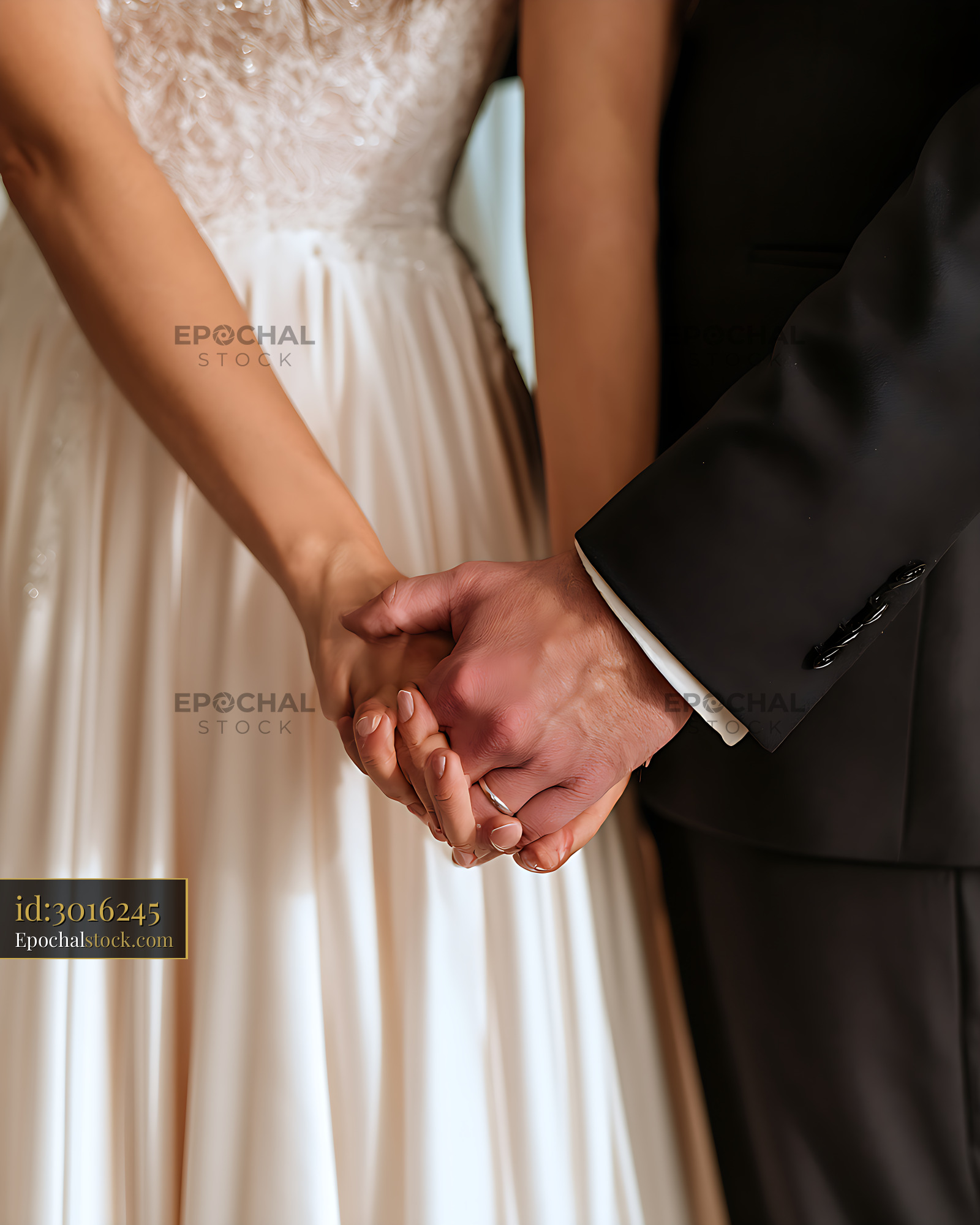 Watermarked full-resolution preview of Newlywed Couple Holding Hands in Formal Wedding Attire