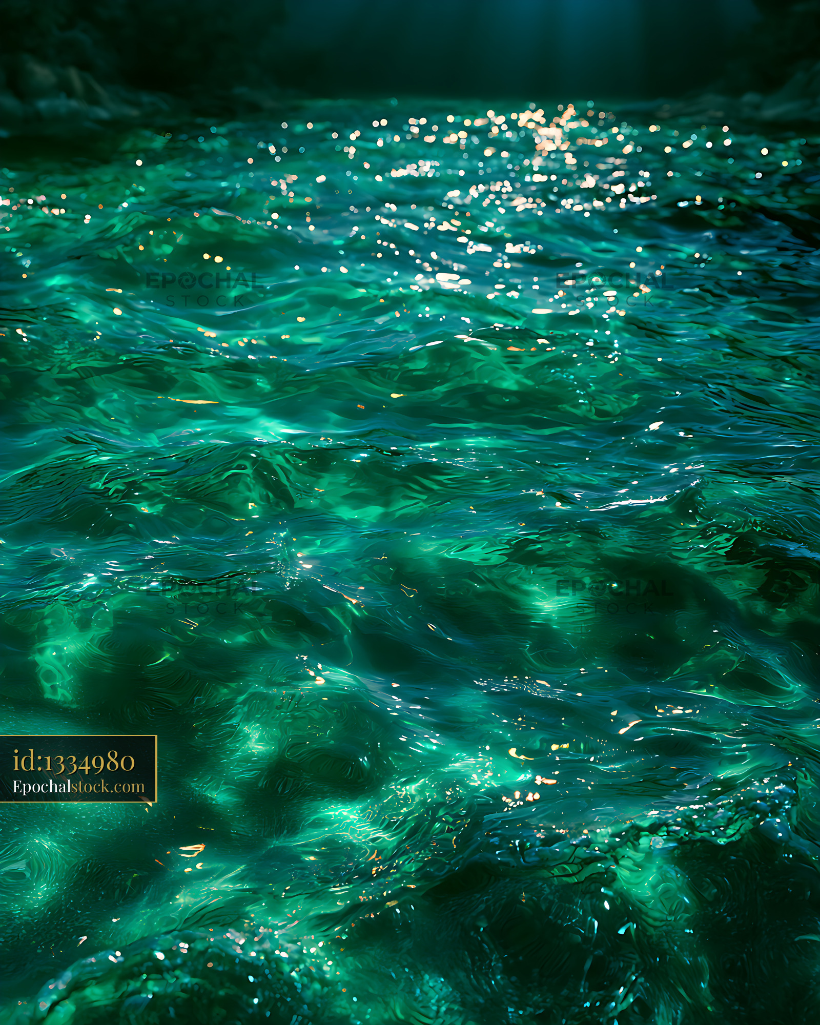 Watermarked full-resolution preview of Emerald ocean water with bright shimmering highlights