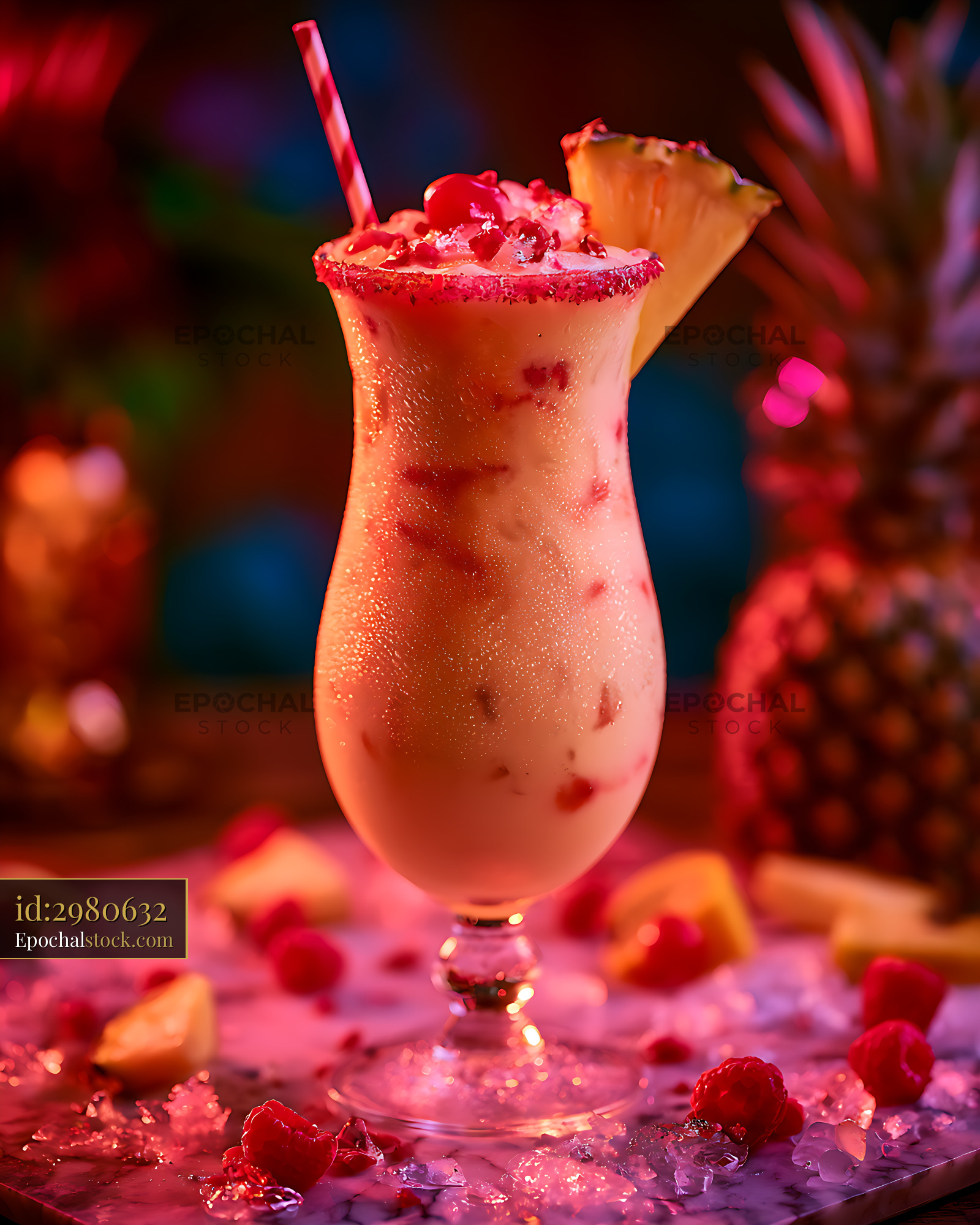 Watermarked full-resolution preview of Colorful creamy berry cocktail with pineapple