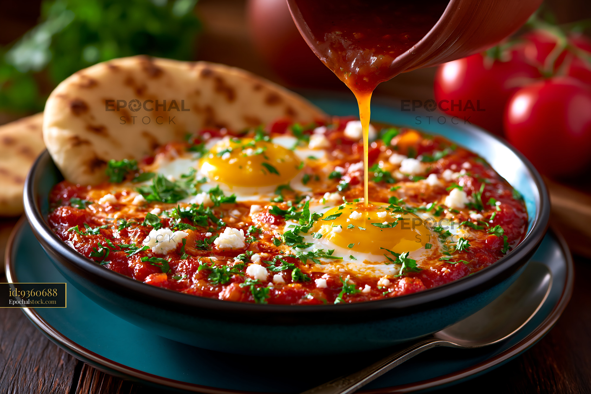 Watermarked full-resolution preview of Traditional dish with eggs and bread served in a bowl