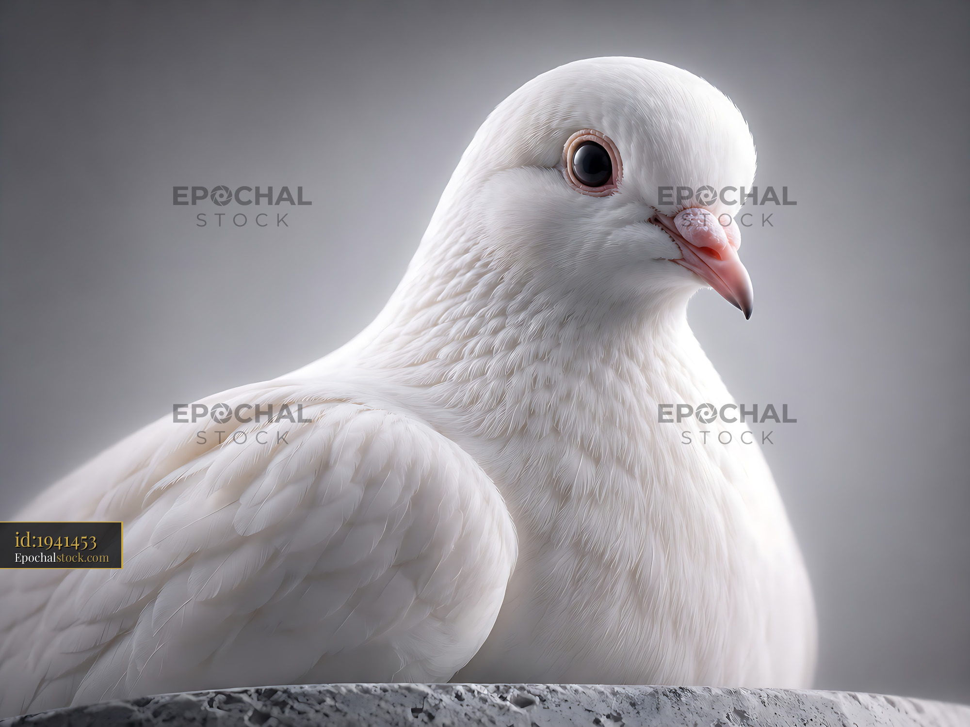 Watermarked full-resolution preview of White dove perched on a ledge with soft lighting