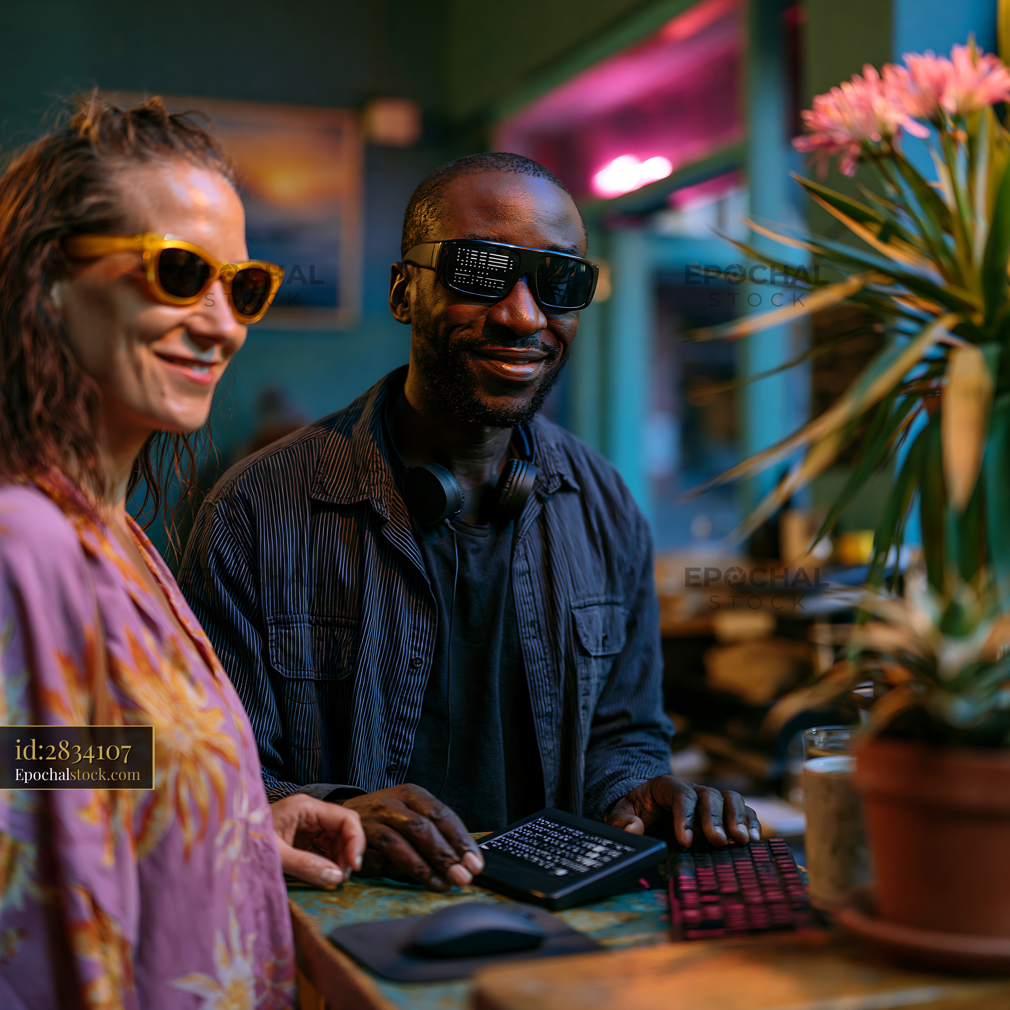 Watermarked full-resolution preview of Coworkers at a cafe workstation