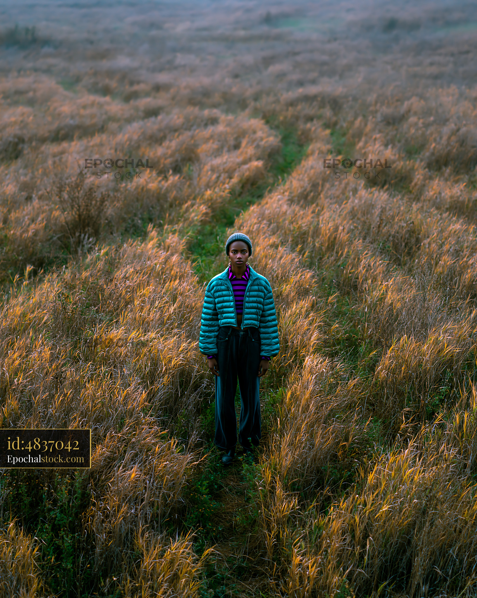 Watermarked full-resolution preview of Person standing in a field with tall grass during daytime