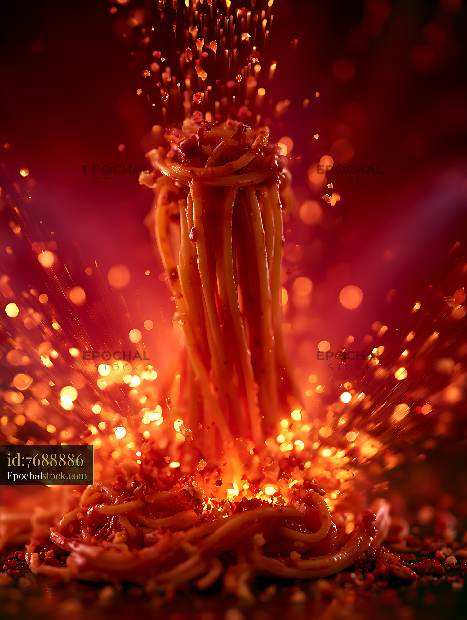 Watermarked full-resolution preview of Fiery abstract liquid splash and suspended droplets