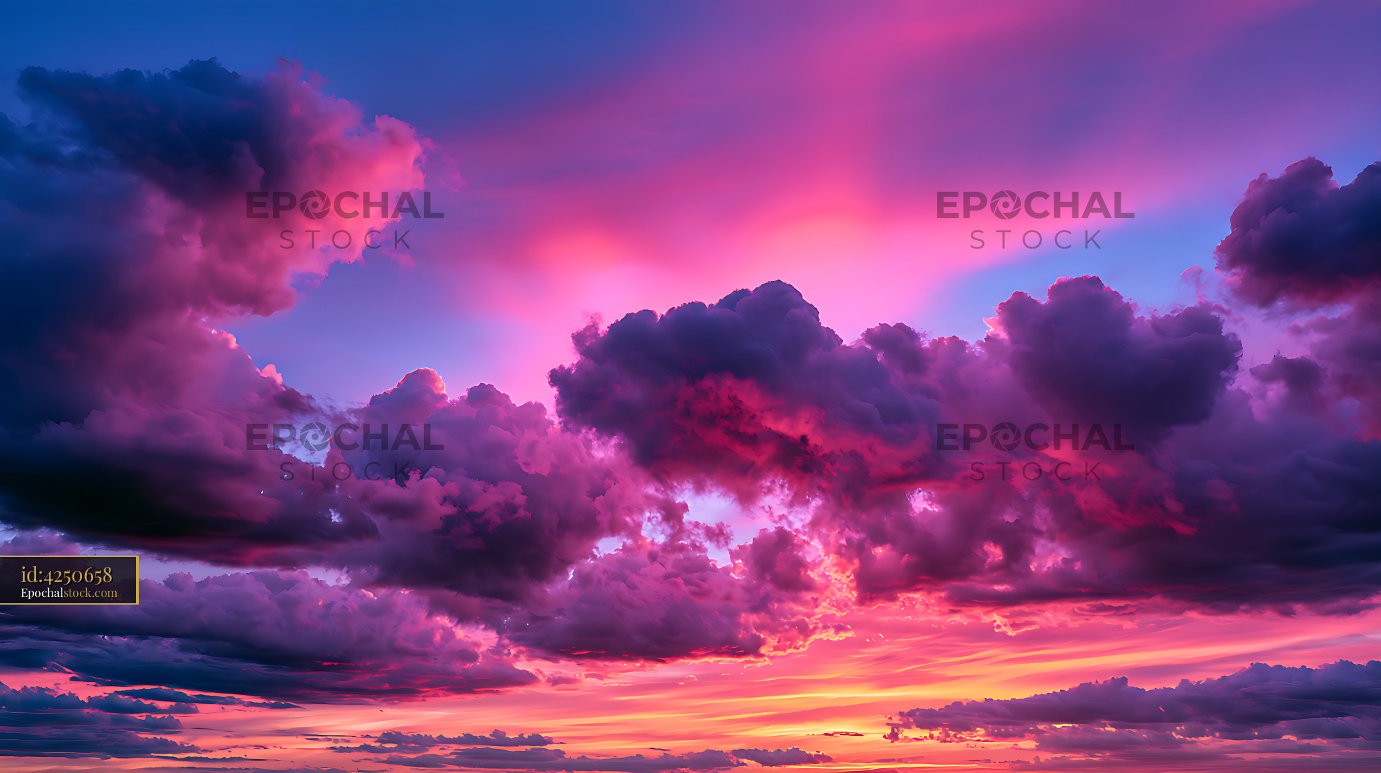 Watermarked full-resolution preview of Vivid sunset sky with dramatic layered clouds