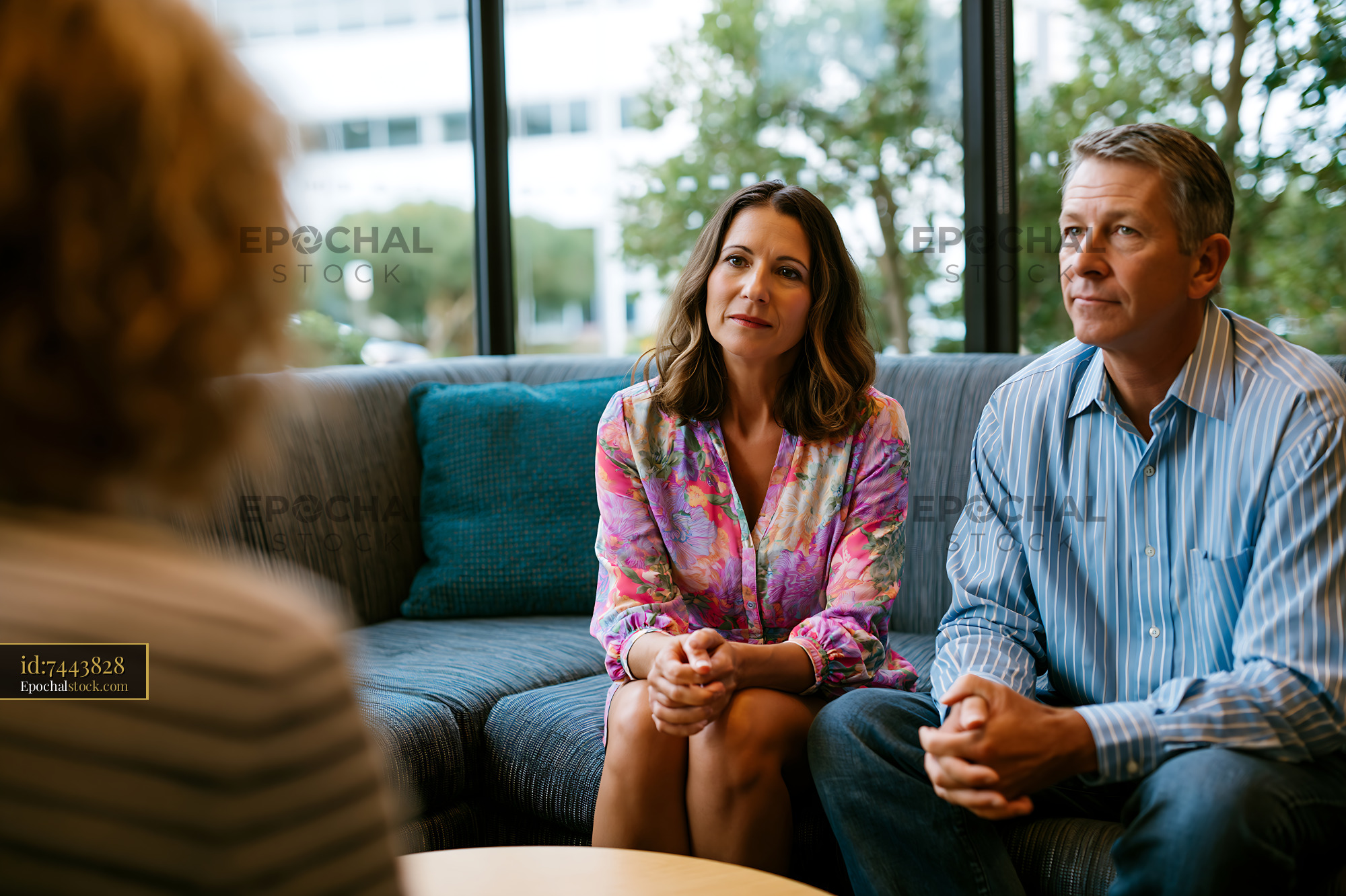 Separated Couple During Mediation Session in Modern Setting — stock example for GPT Image 1.5 solution examples