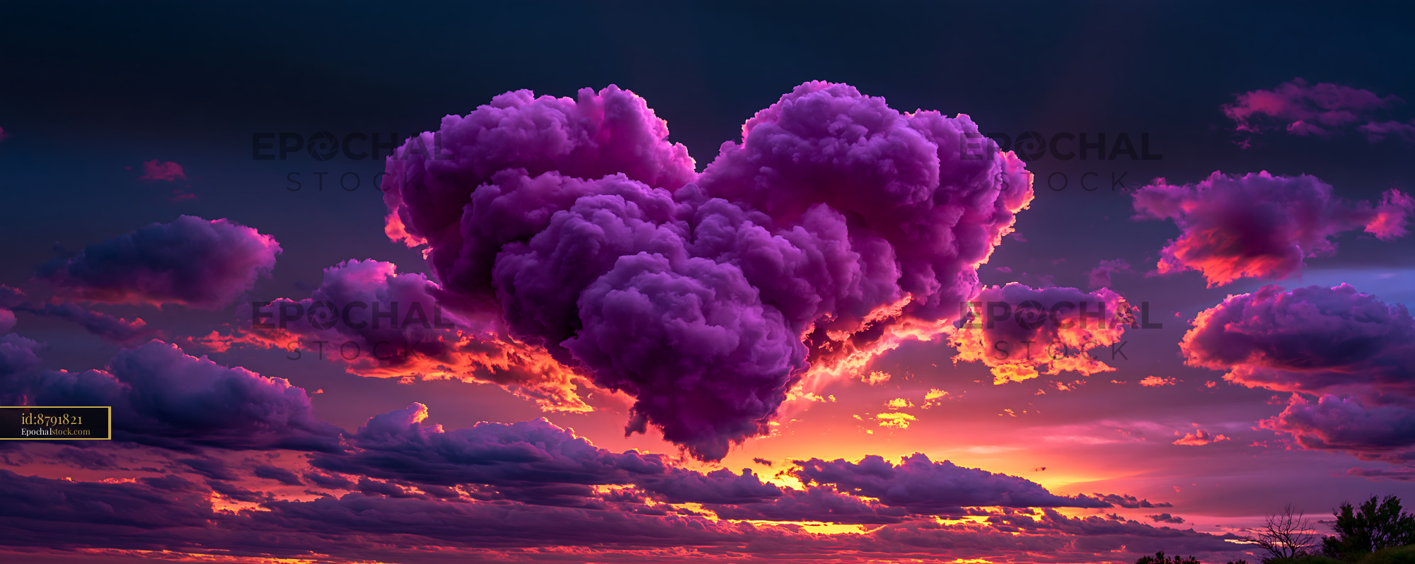 Watermarked full-resolution preview of Purple cloud heart shape at sunset