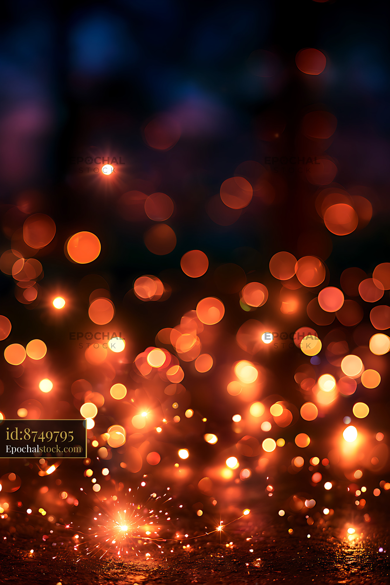 Watermarked full-resolution preview of Warm glowing sparklers and orange bokeh lights