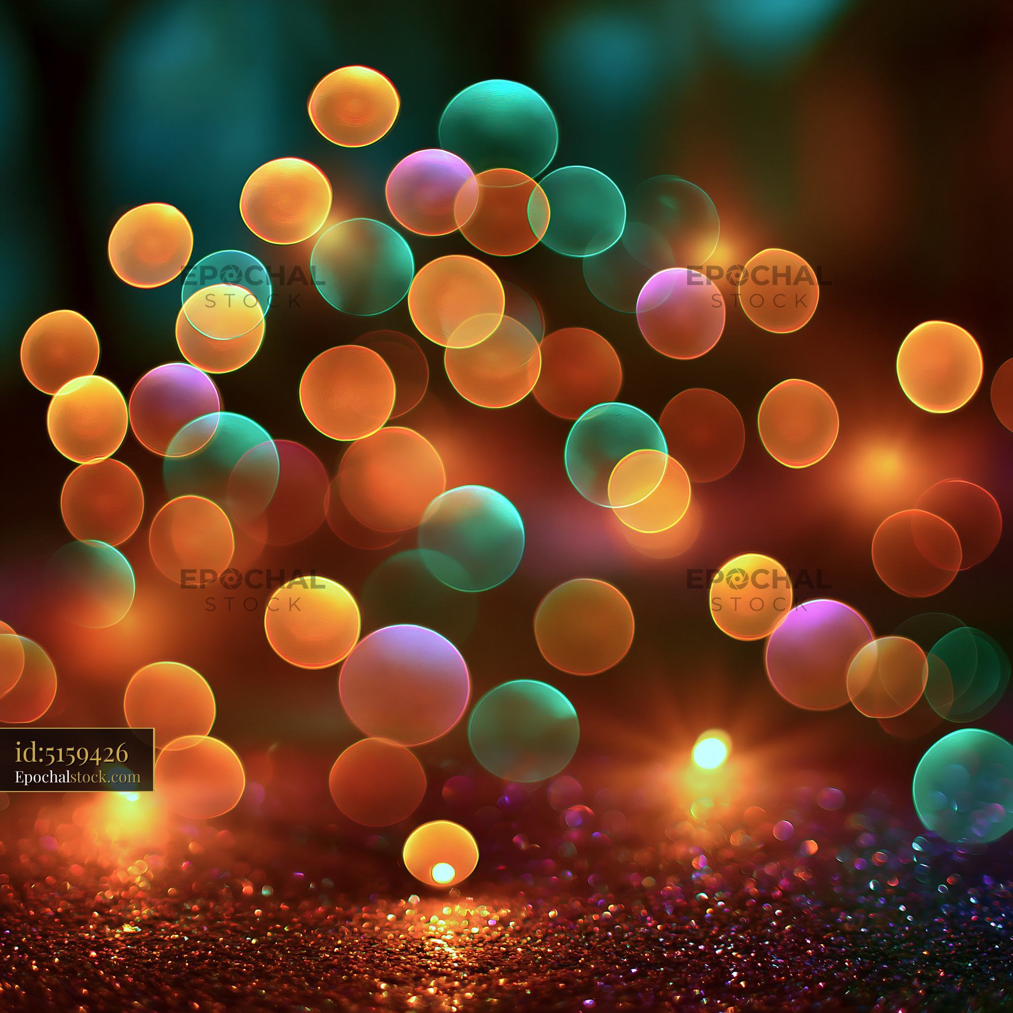 Watermarked full-resolution preview of Colorful bokeh with blurred lights in a dark setting