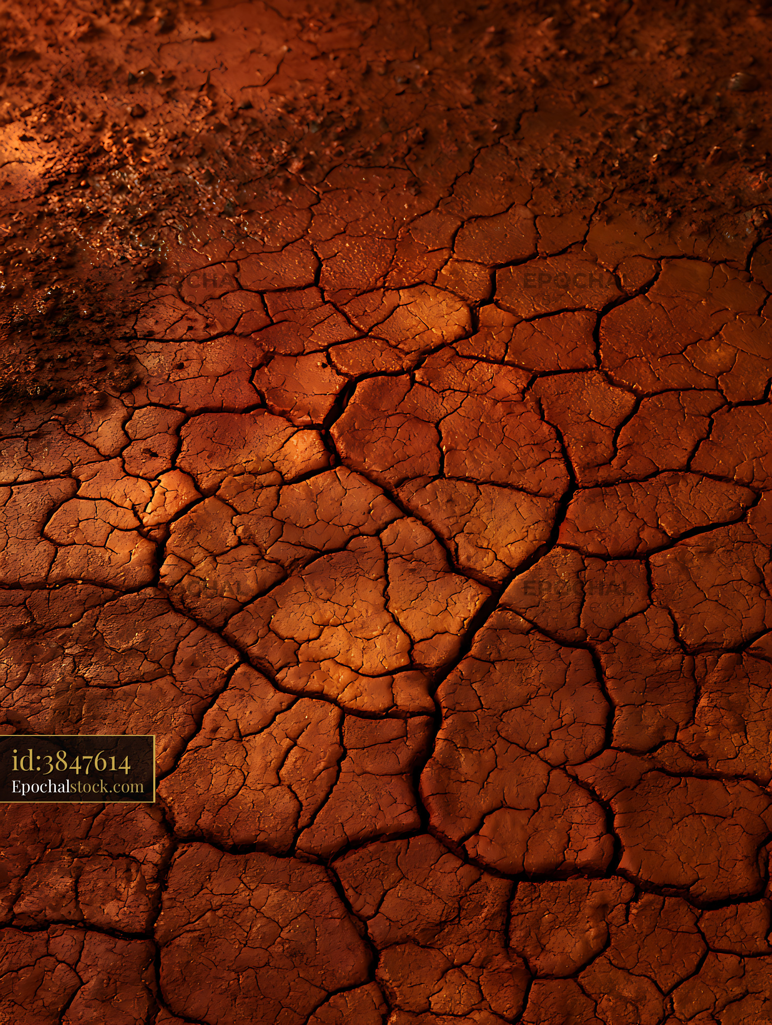 Watermarked full-resolution preview of Cracked earth surface with dry soil and irregular patterns