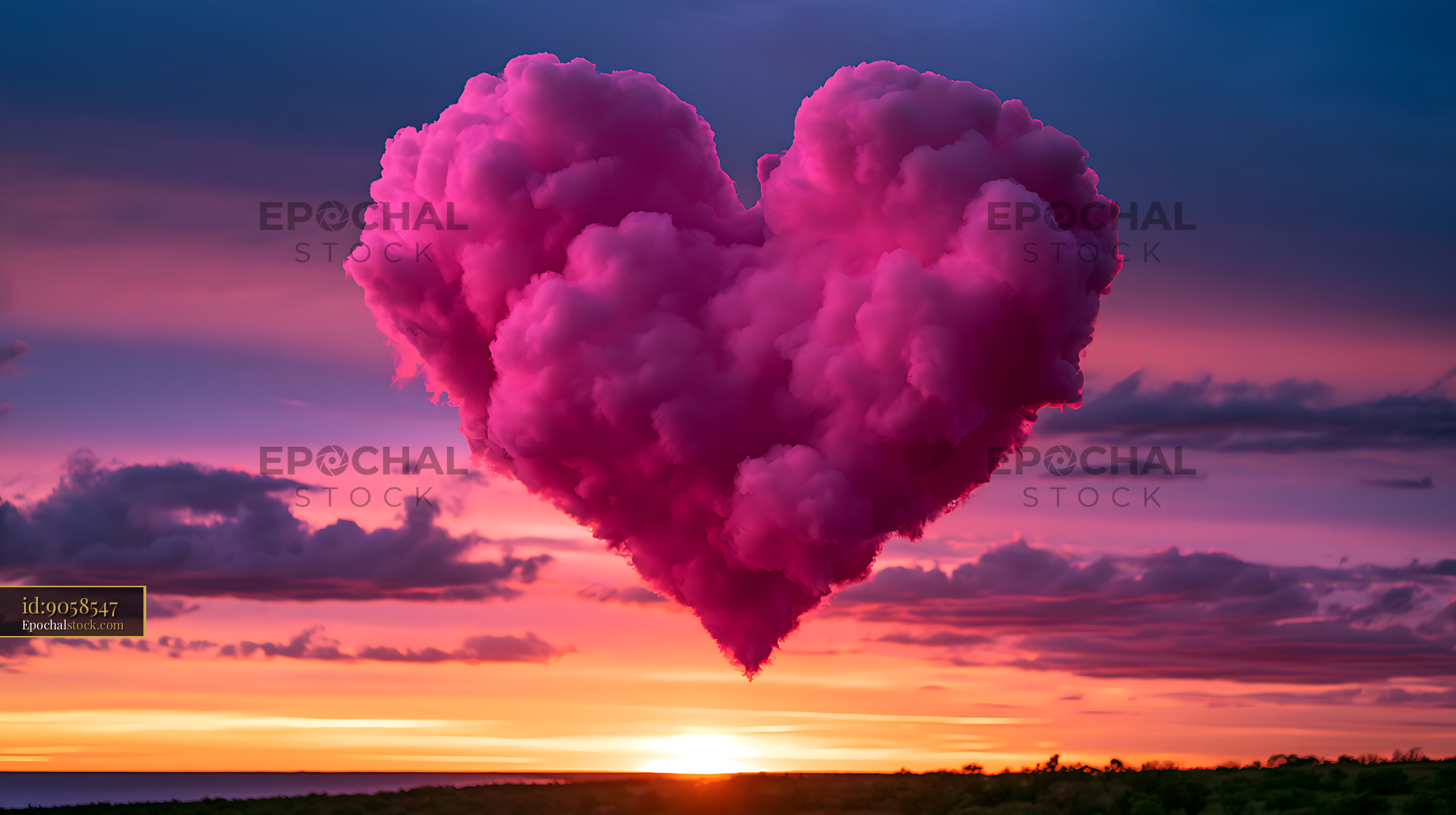 Watermarked full-resolution preview of Magenta heart-shaped cloud at sunset