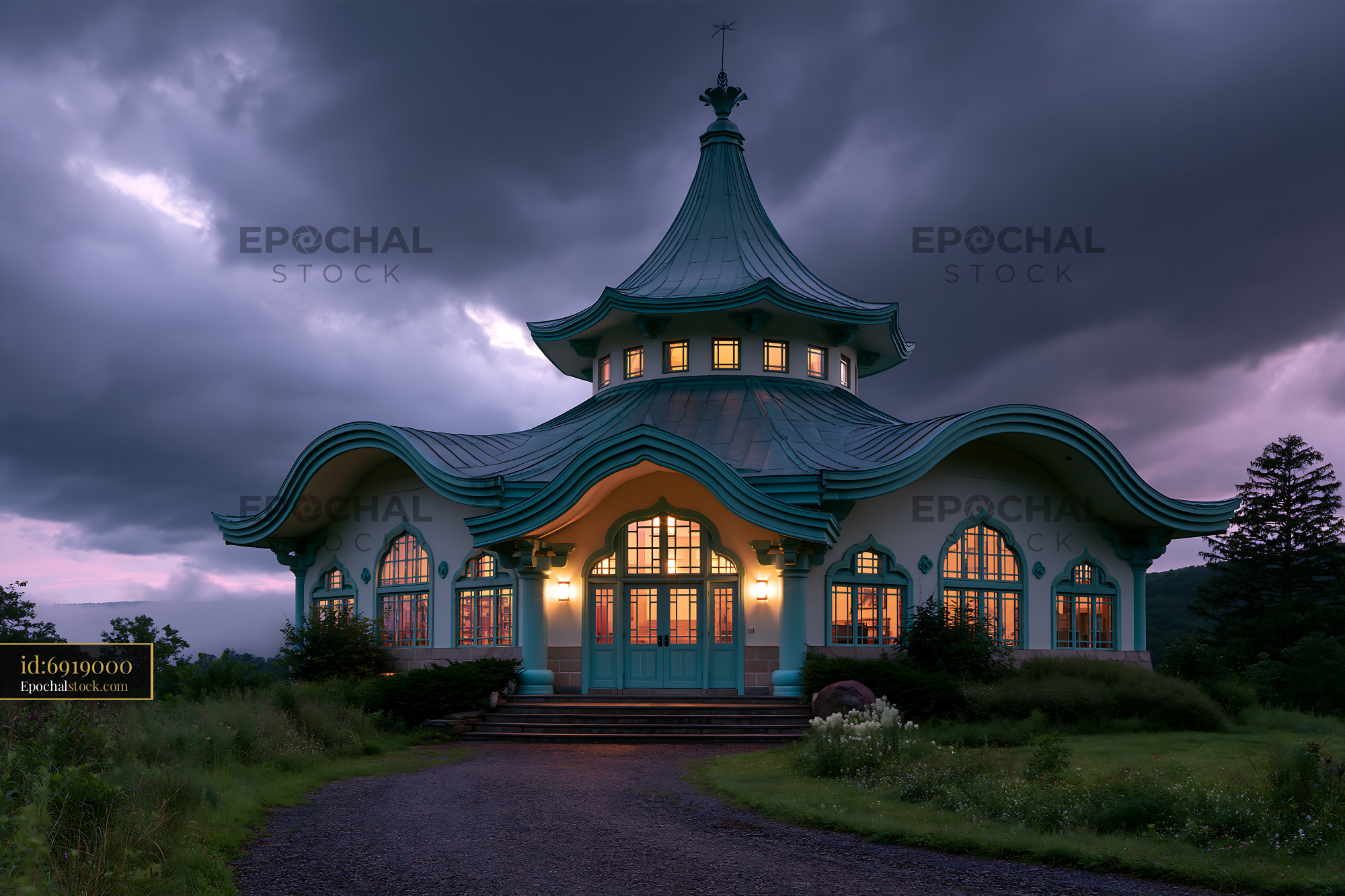 Zen Temple Building in Dramatic Evening Light, Japan - stock photo