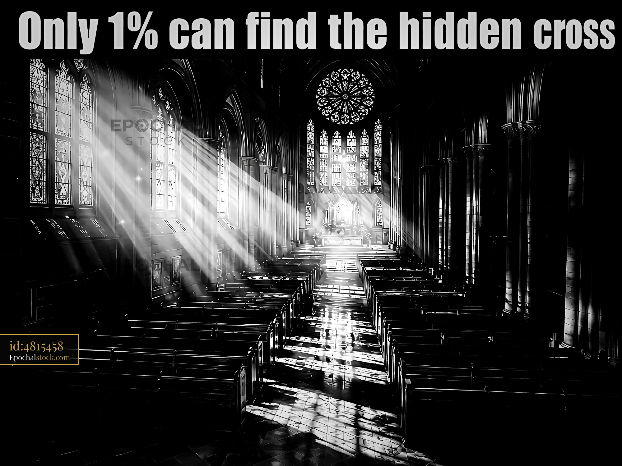 Light Shines Through Stained Glass in Dark Church Interior - stock photo