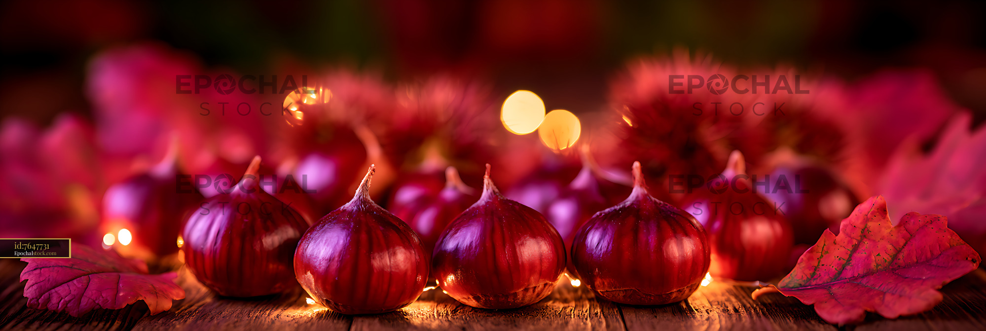 Watermarked full-resolution preview of Red onions arranged with colorful autumn leaves