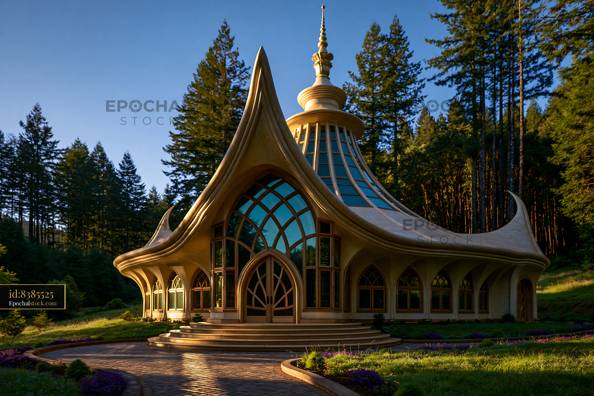 Watermarked full-resolution preview of Unique architectural building in a forest setting