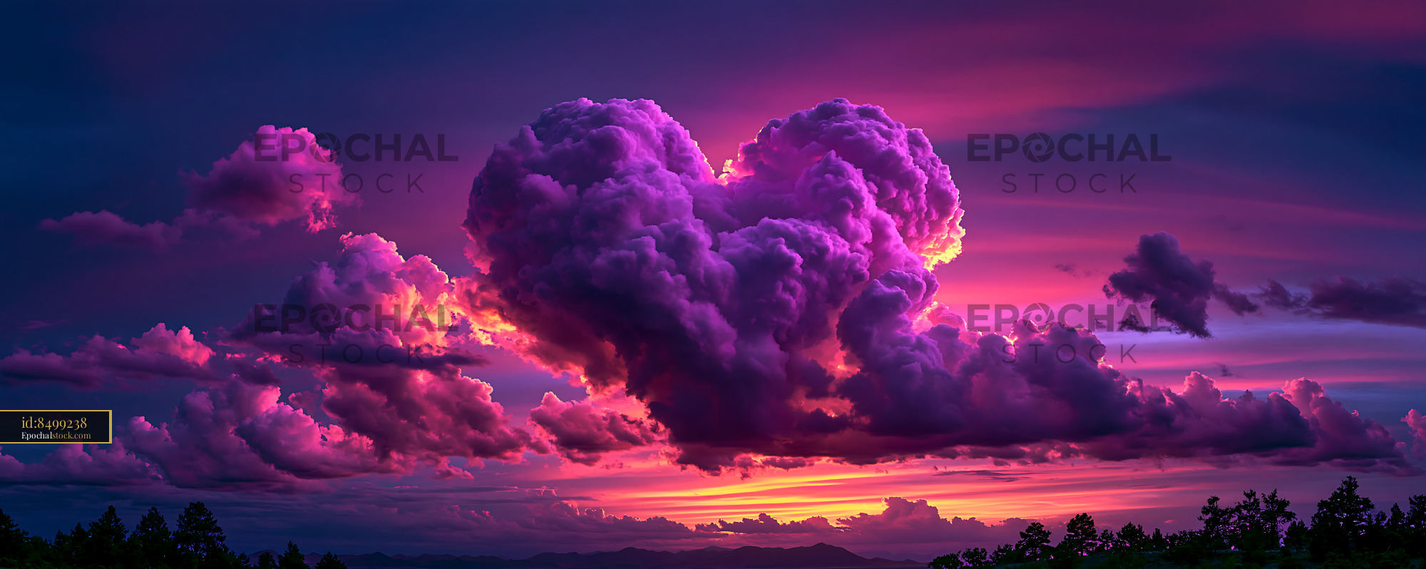 Watermarked full-resolution preview of Colorful clouds form a heart shape against a sunset sky