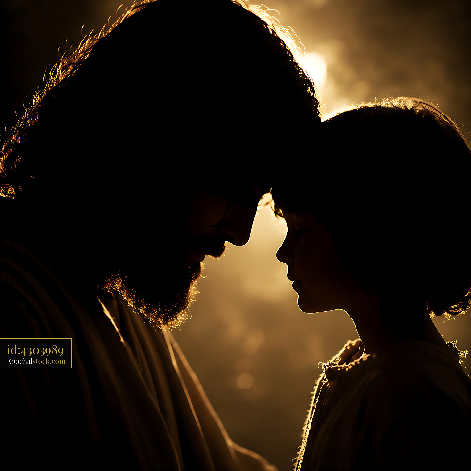 Father and Son Share a Moment in Silhouette at Dusk - stock photo