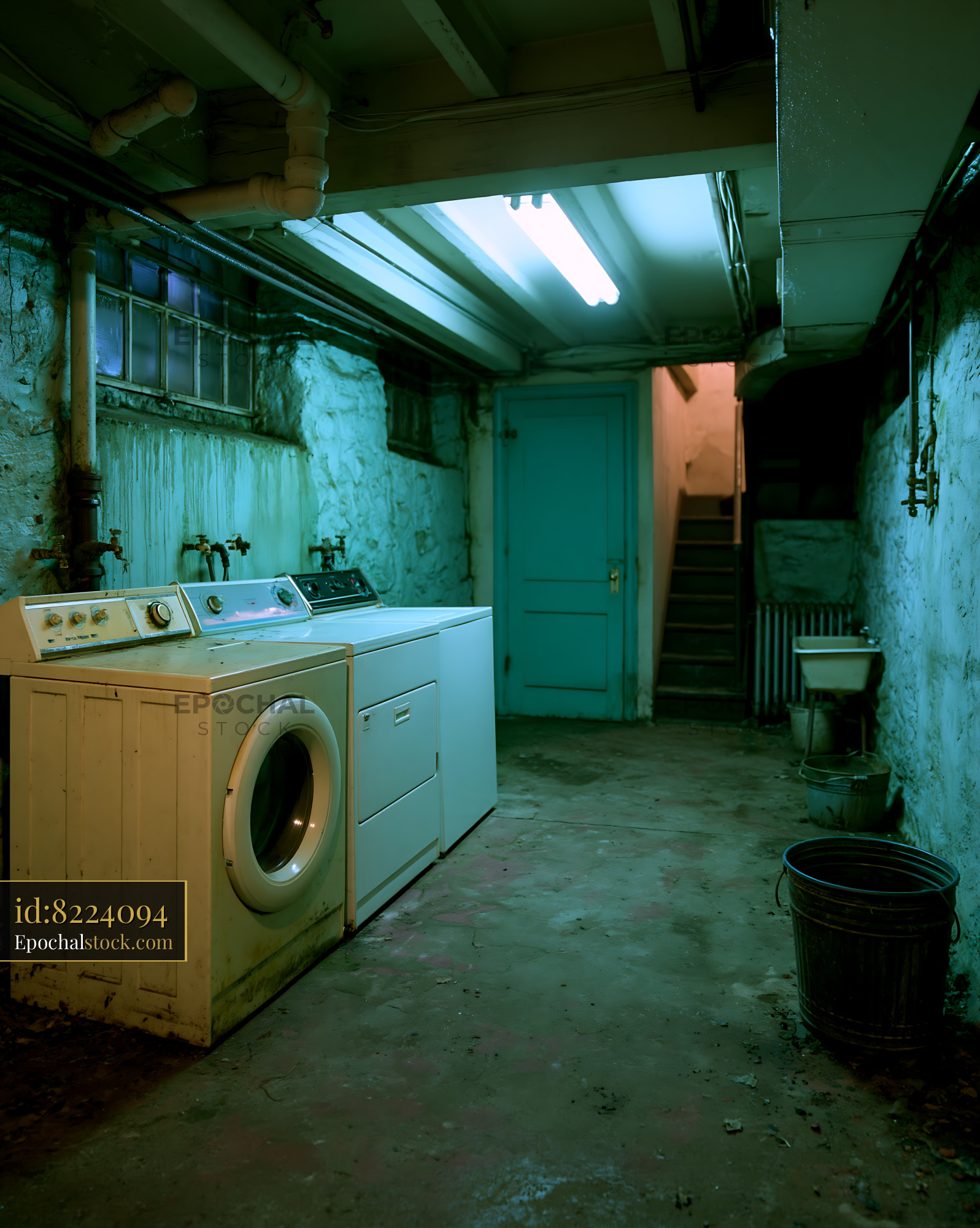 Neglected Basement Laundry Room With Icy Draft - stock photo