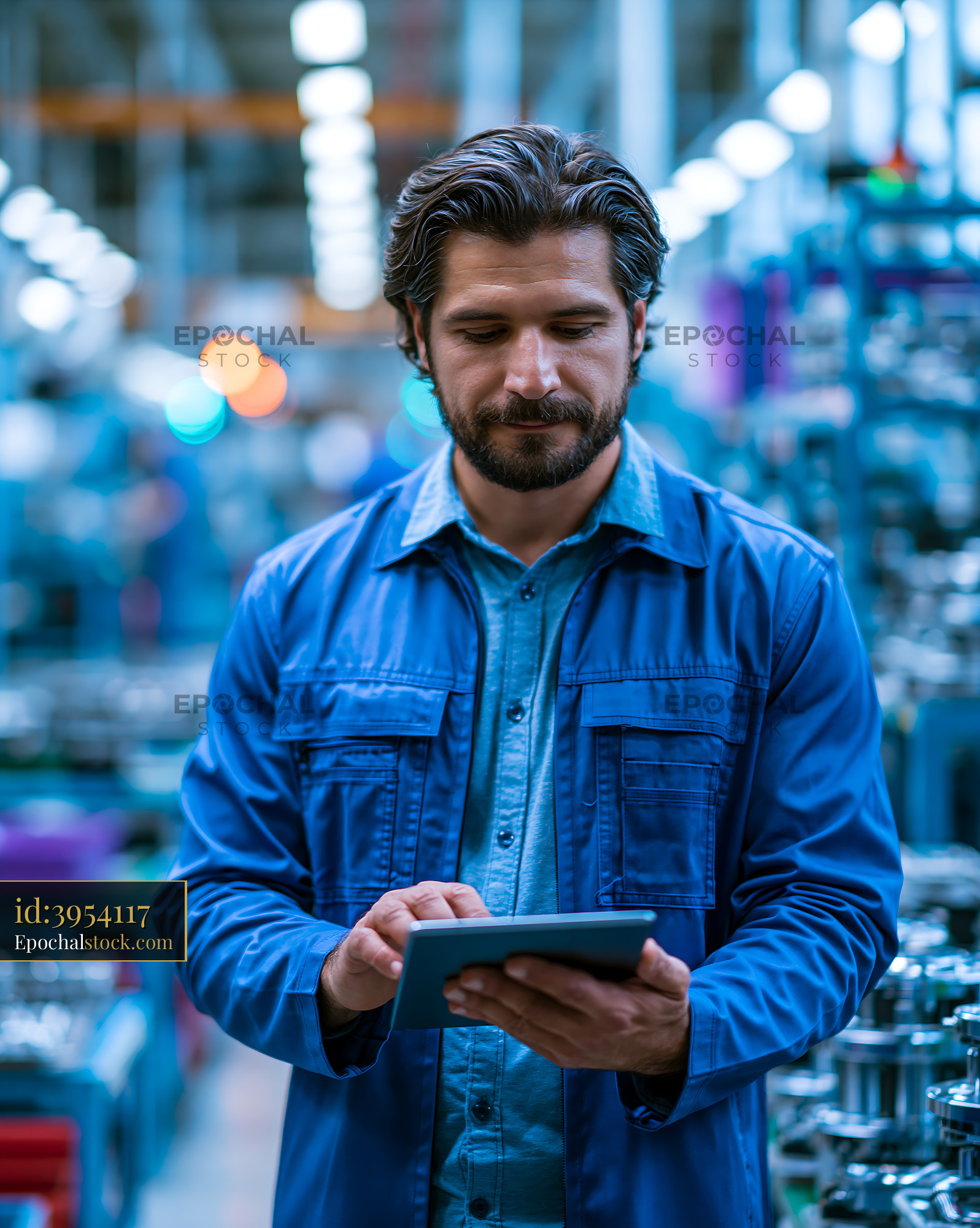 Watermarked full-resolution preview of Man using tablet in manufacturing facility