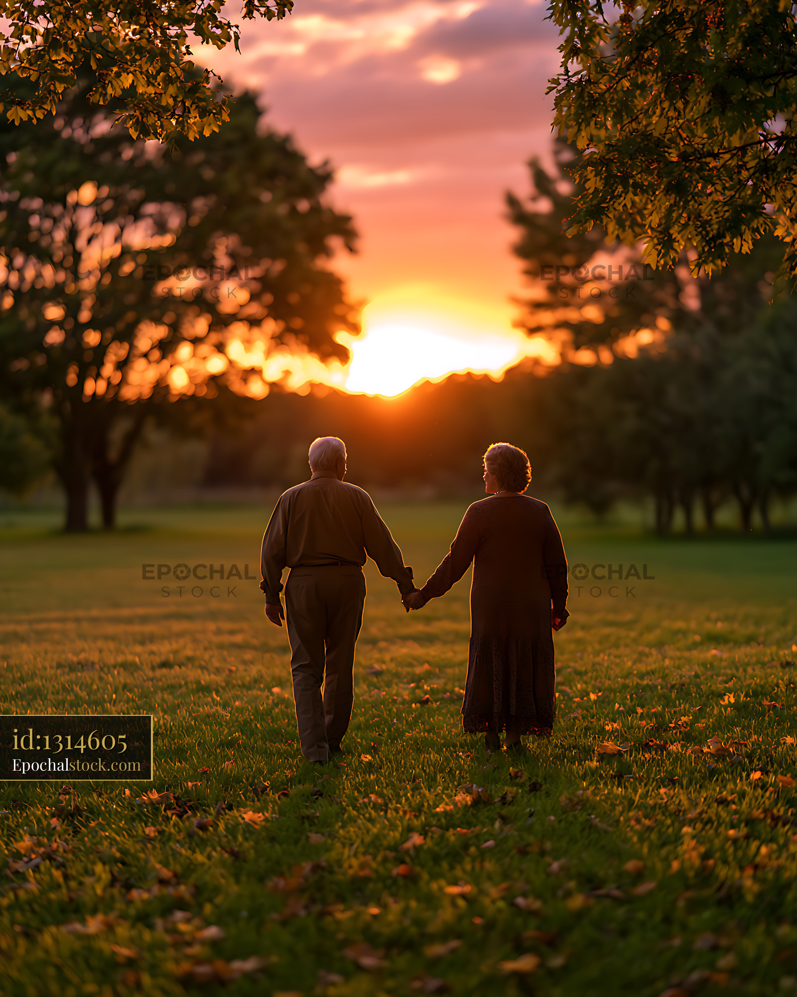 Watermarked full-resolution preview of Couple walking hand in hand through a sunlit park