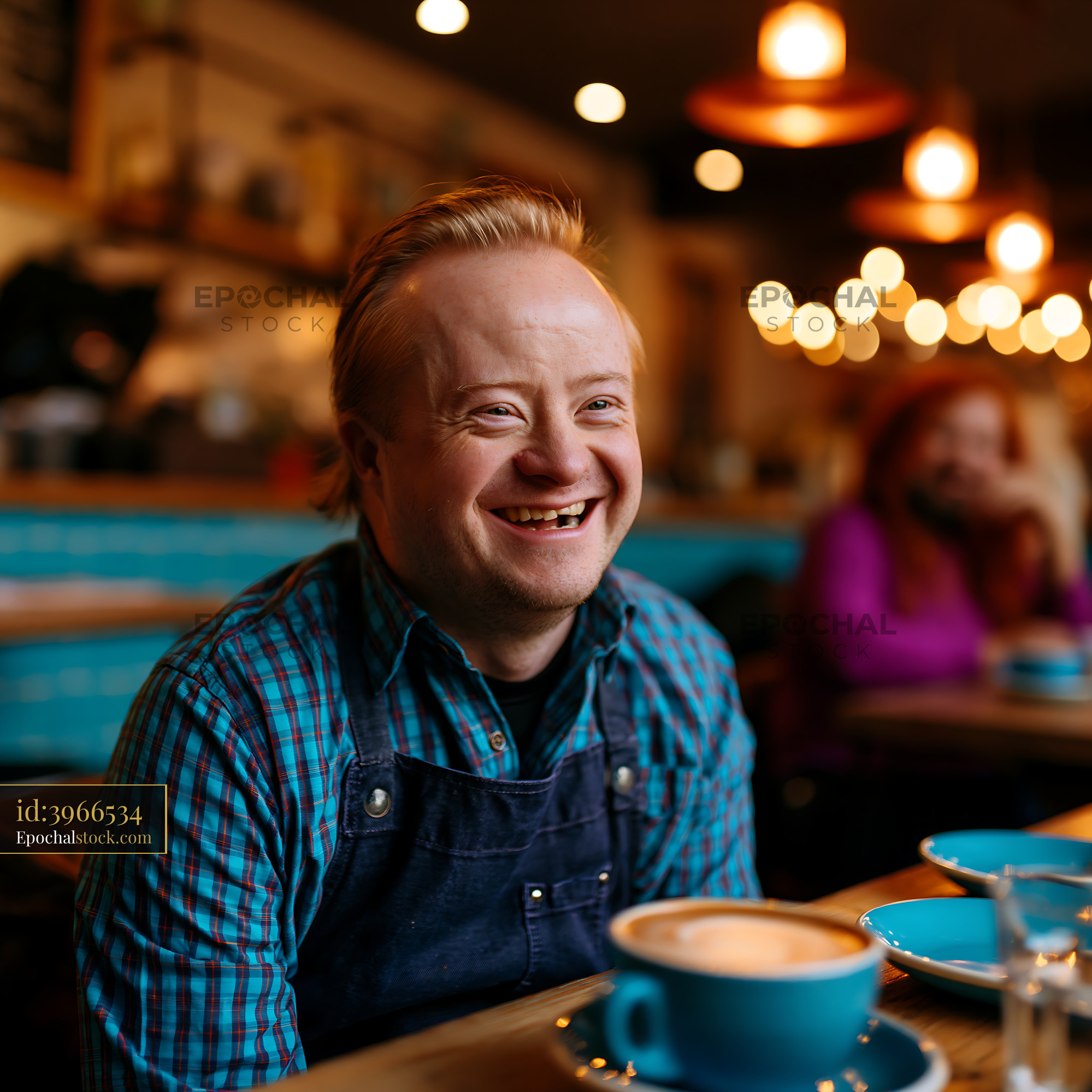 Watermarked full-resolution preview of Man enjoying coffee in a cafe with warm atmosphere
