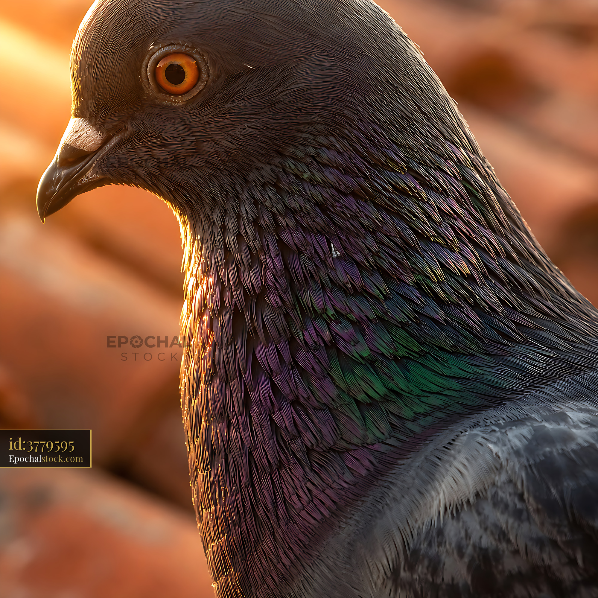 Watermarked full-resolution preview of Pigeon standing on a rooftop at sunset