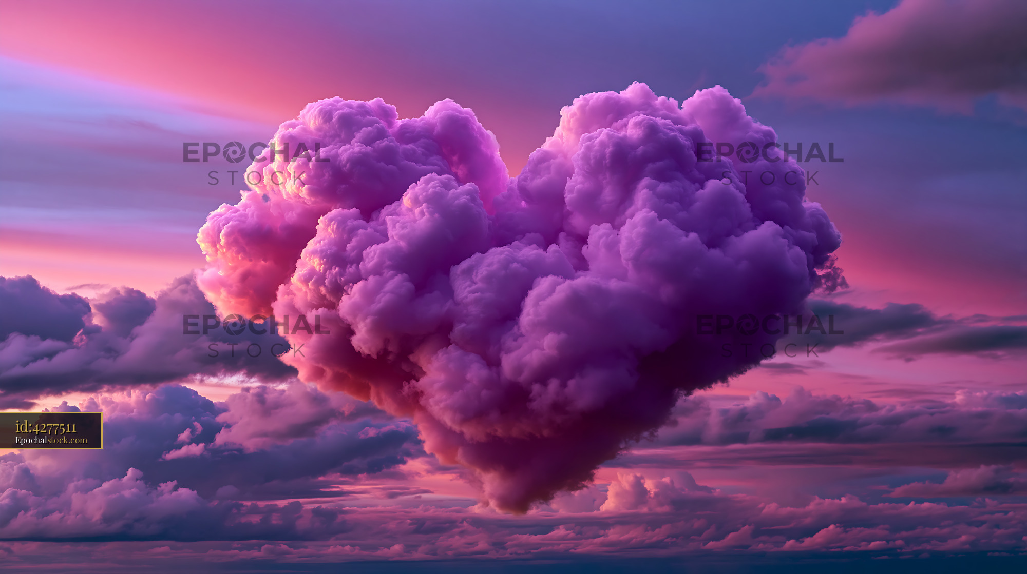 Watermarked full-resolution preview of Heart-shaped cloud in purple sky during sunset