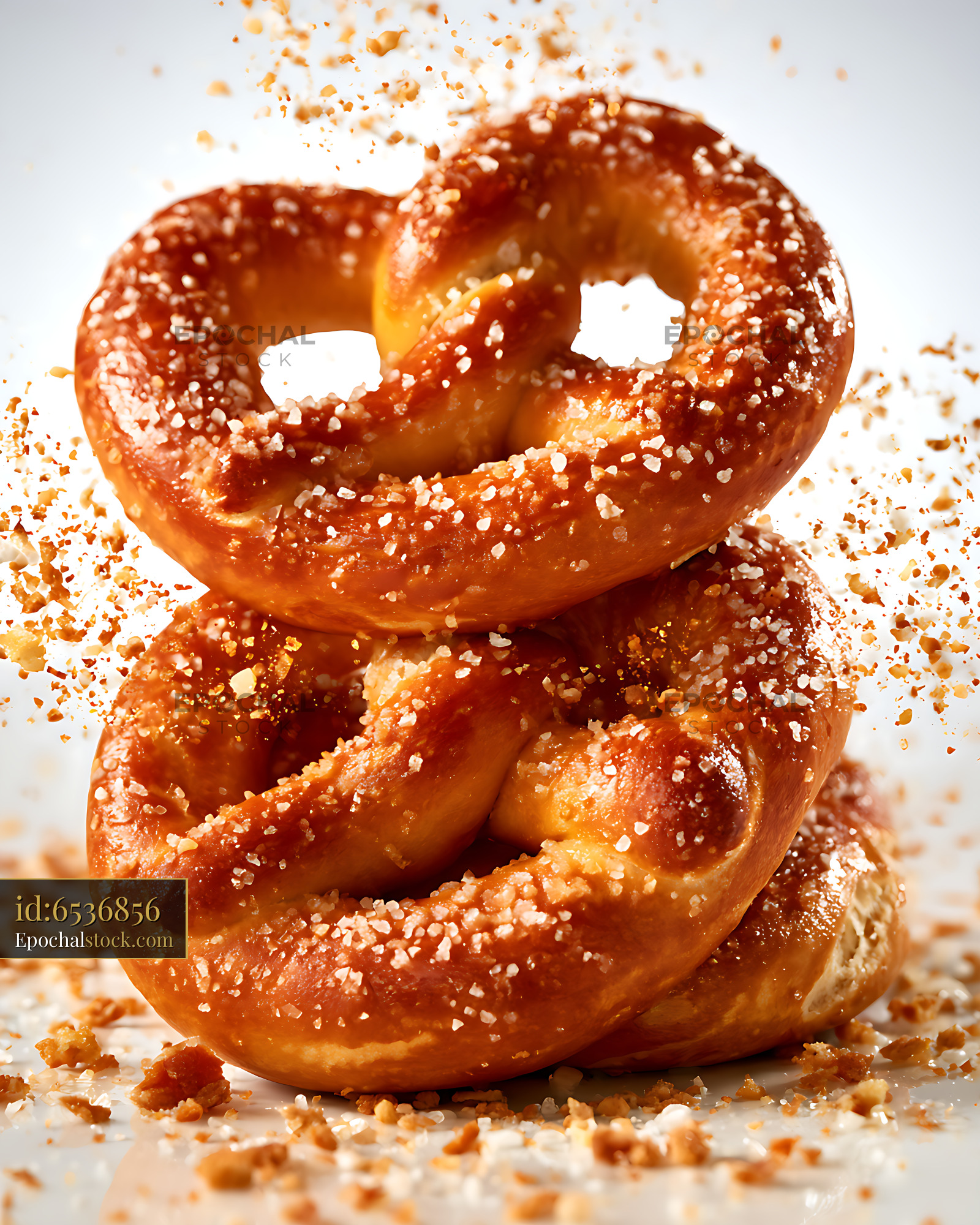 Watermarked full-resolution preview of Close-up stack of salted pretzels