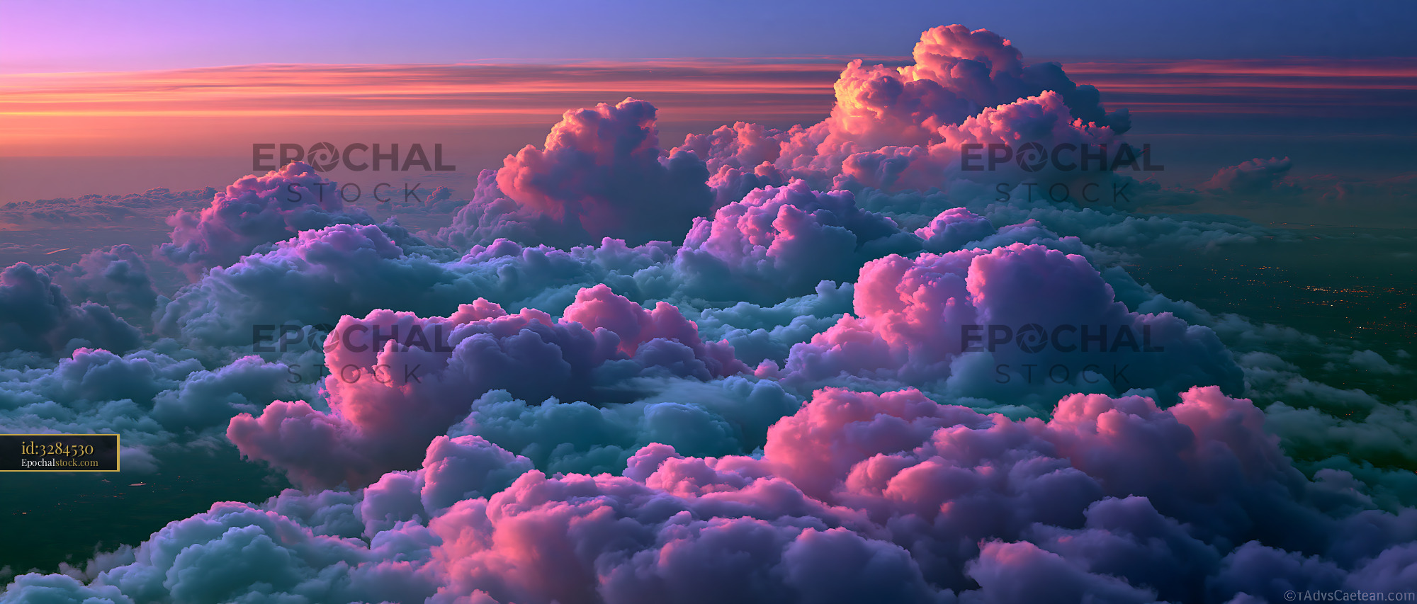 Watermarked full-resolution preview of Dramatic sunset cloudscape in pink and purple