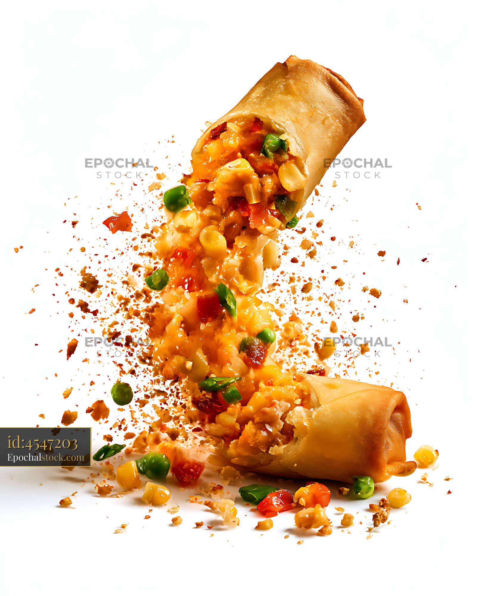 Watermarked full-resolution preview of Burrito pieces bursting with cheese and vegetables