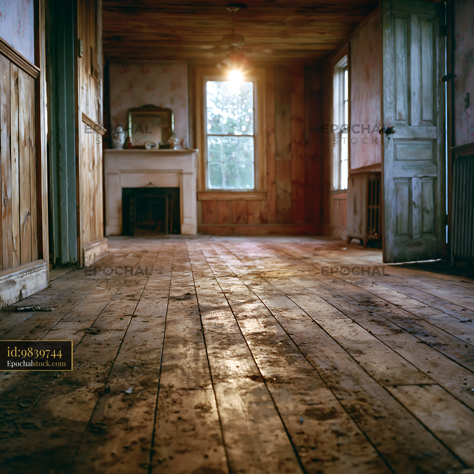Watermarked full-resolution preview of Sunlight entering through windows in an old abandoned house