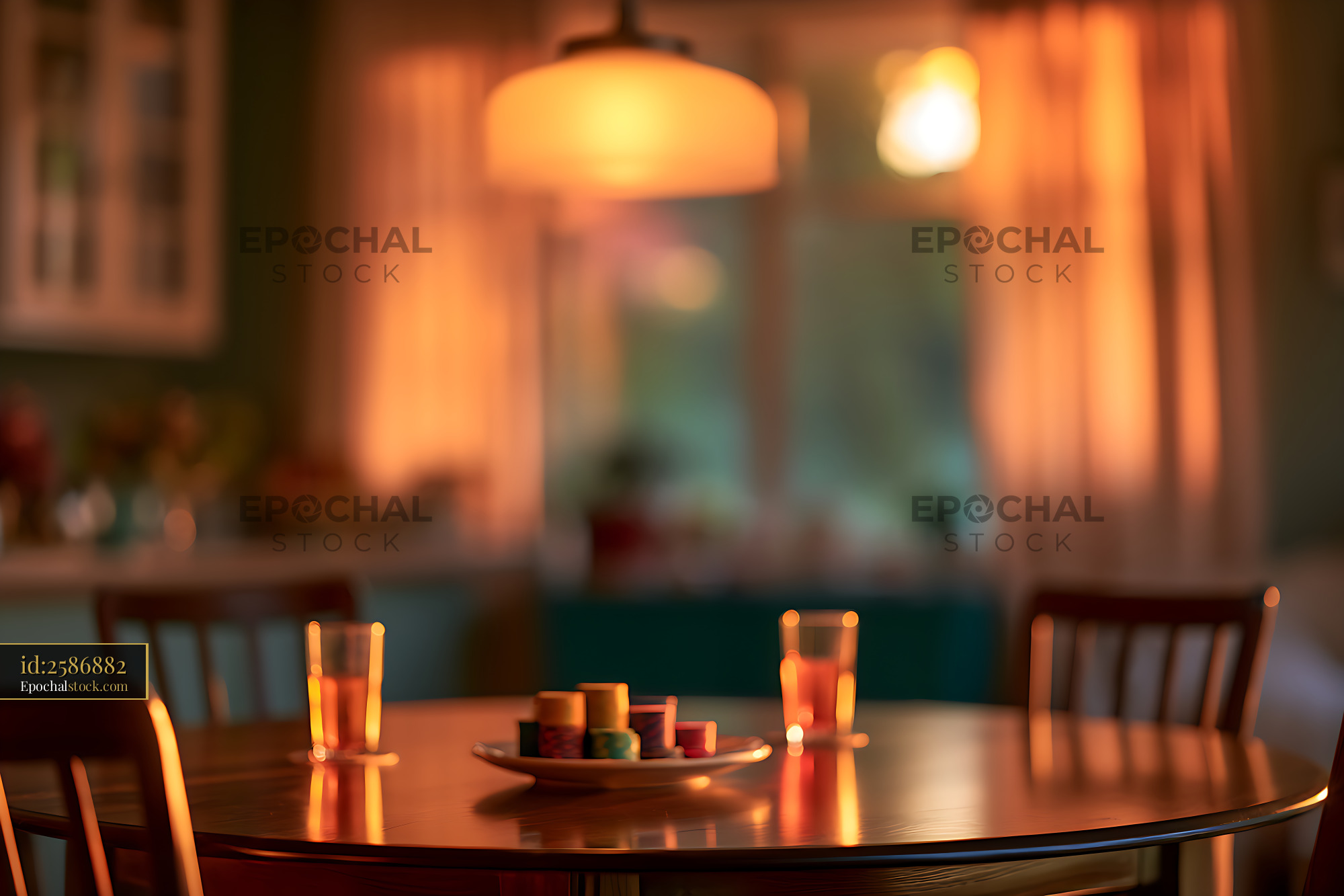 Watermarked full-resolution preview of Candlelit restaurant table in a softly blurred dining room
