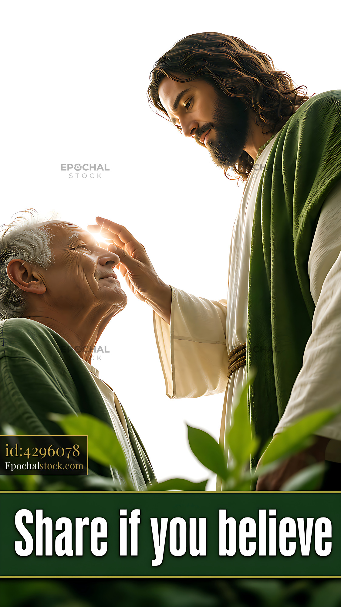 Person Touches Another Person?s Forehead With Light Shining - stock photo